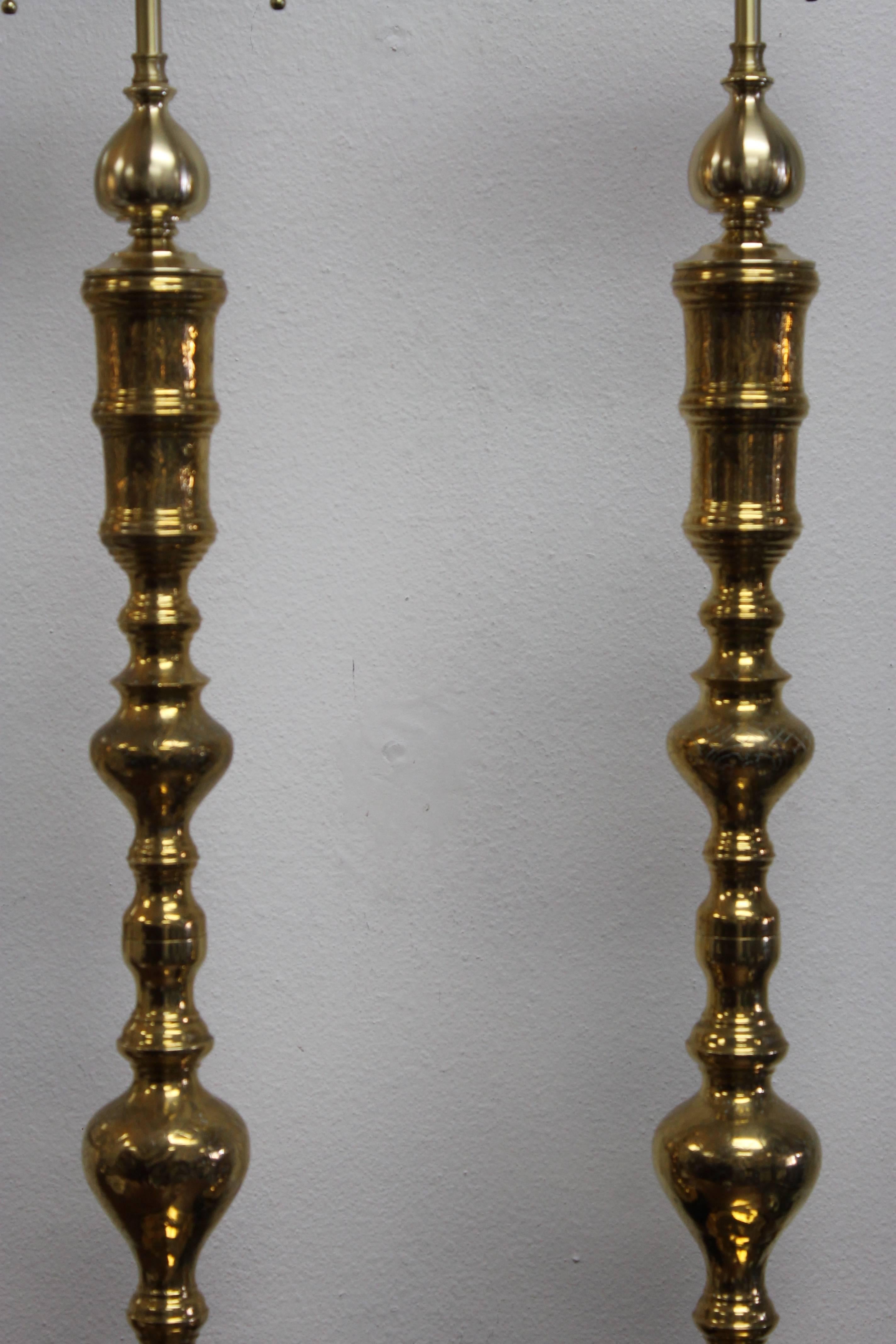 American Pair of Custom Moroccan Brass Lamps
