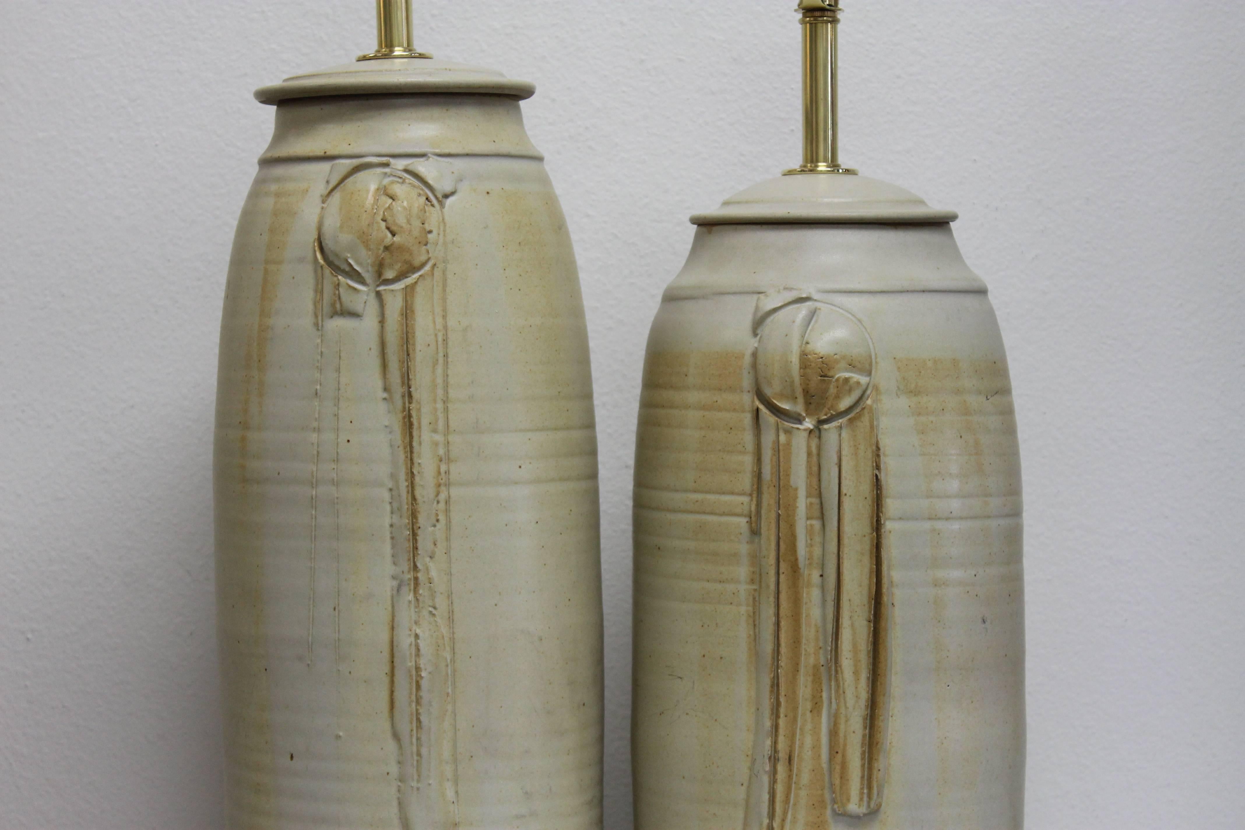 Pair of Hand Thrown Ceramic Lamps In Excellent Condition In Palm Springs, CA