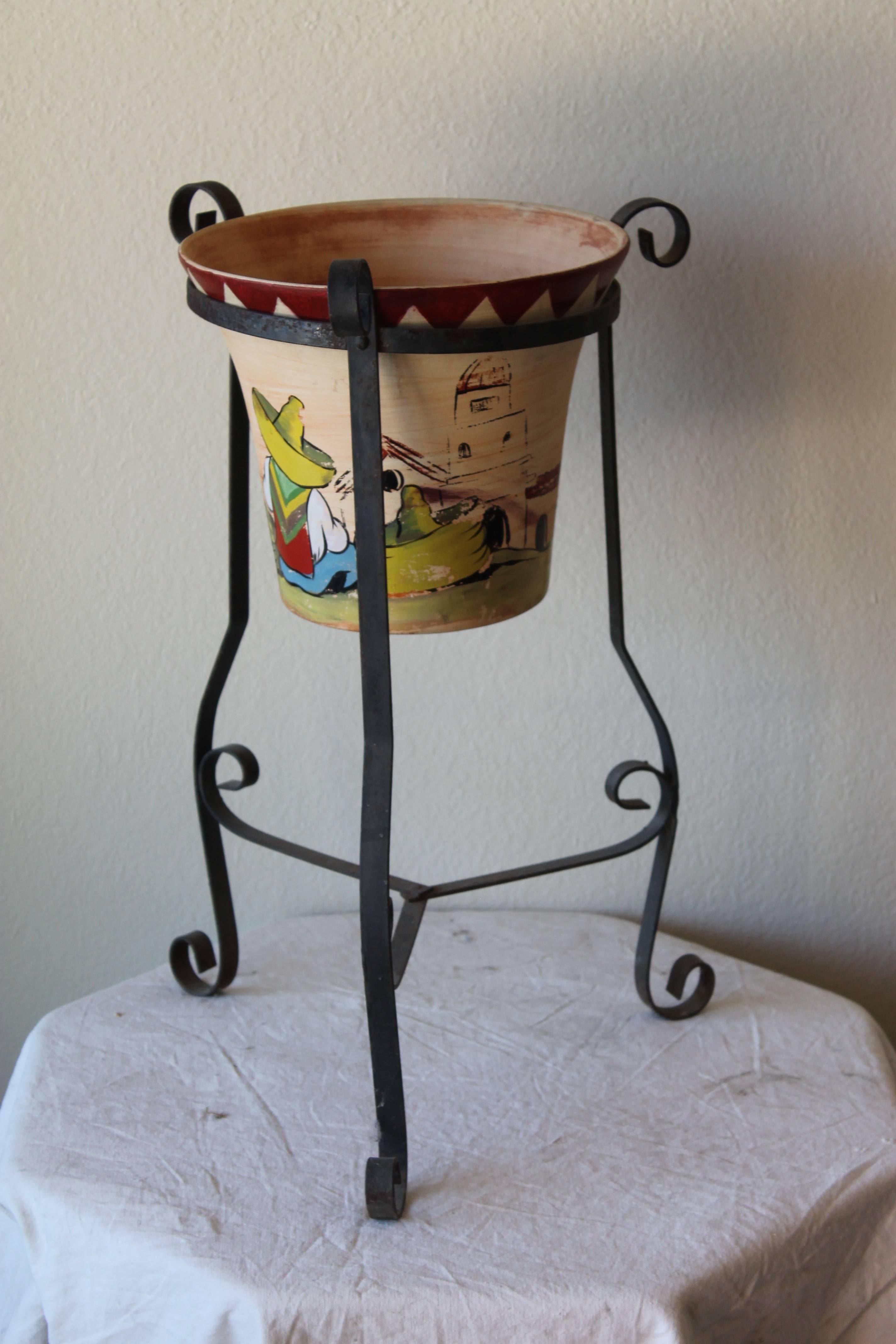 American Spanish Pot by Bauer, Aztec Stand