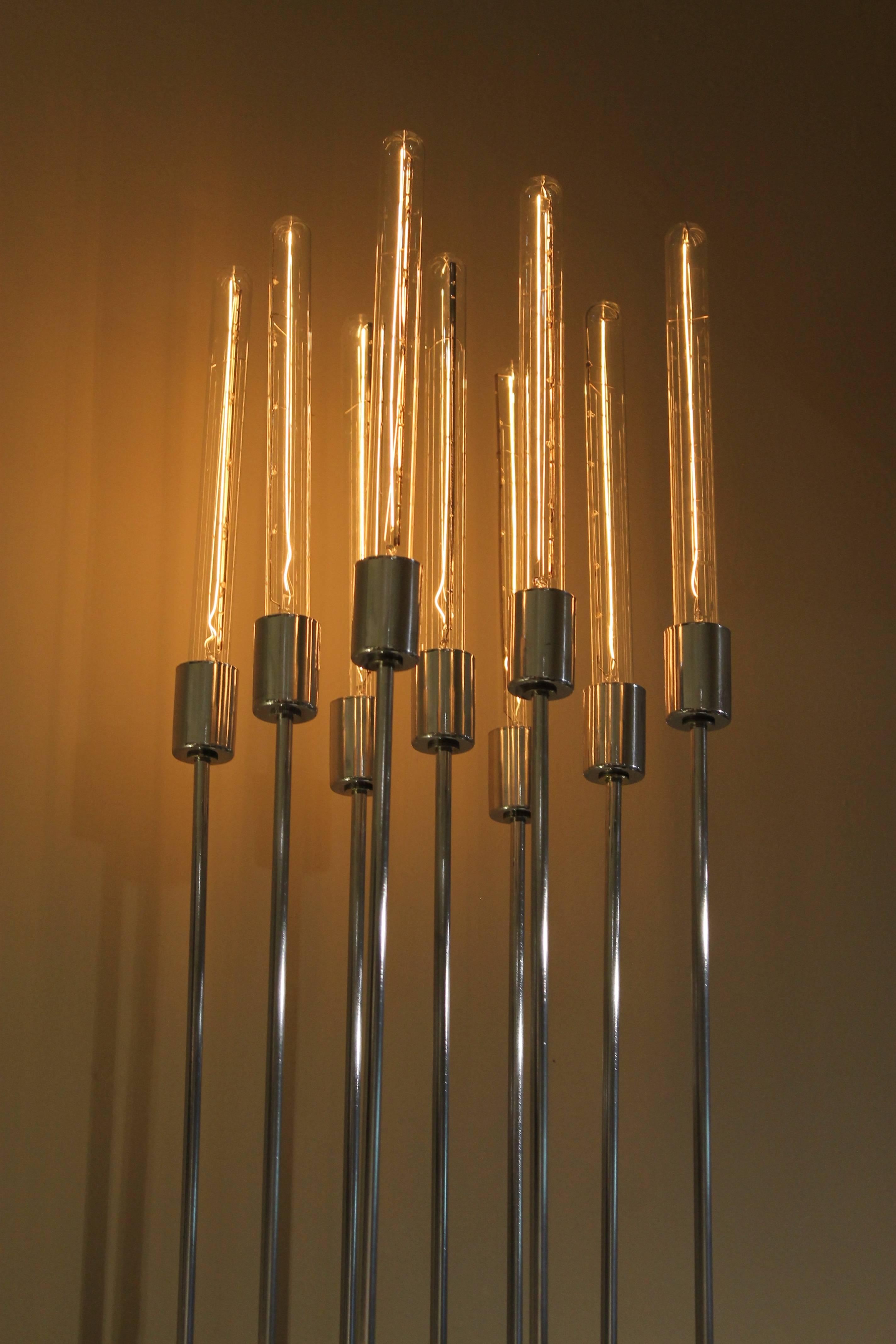 Late 20th Century Tall Modernist Chrome / Rods Torchiere For Sale