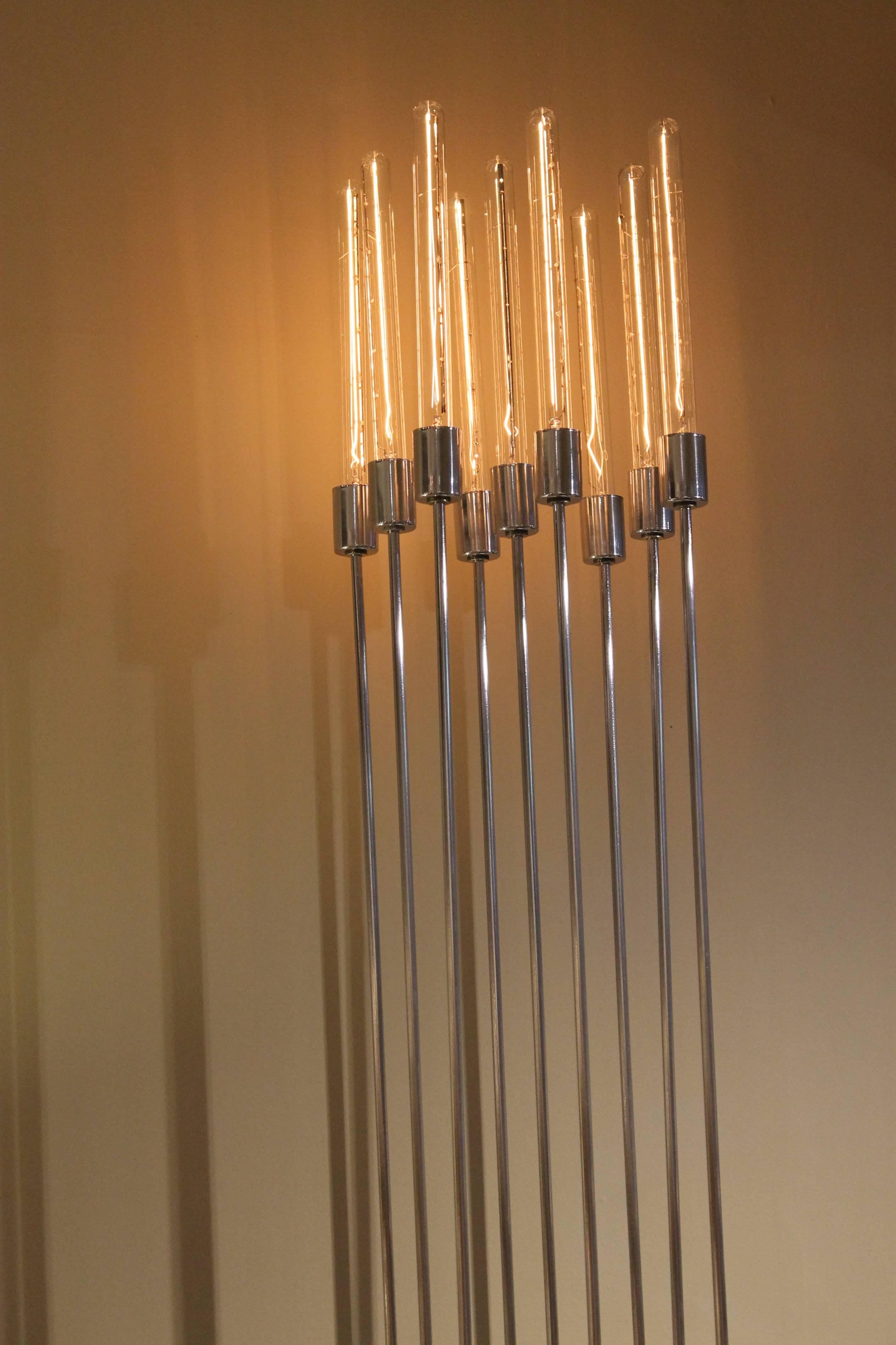 Tall Modernist Chrome / Rods Torchiere In Good Condition For Sale In Palm Springs, CA