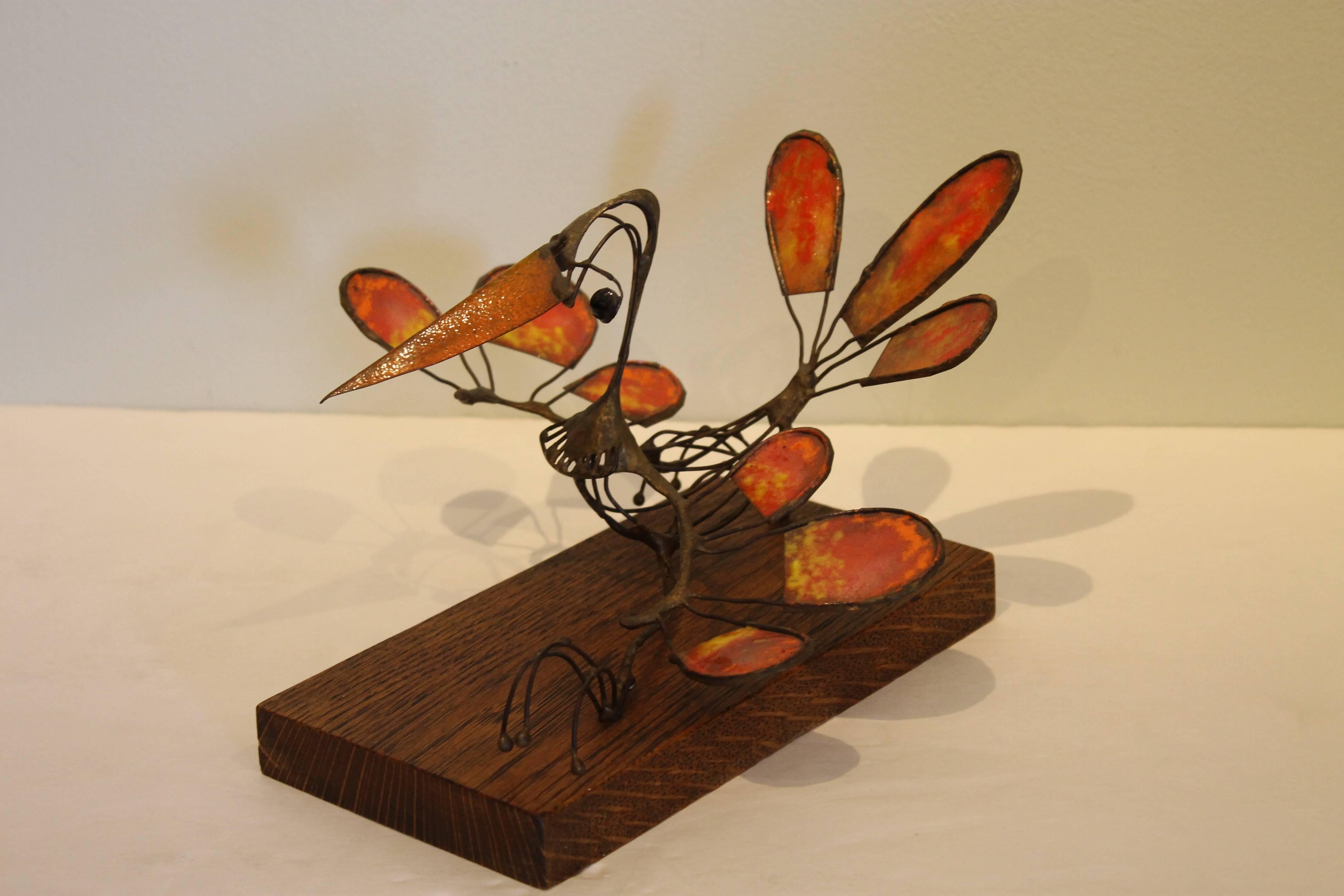 Copper and Enamel Bird Sculpture by Russ Shears