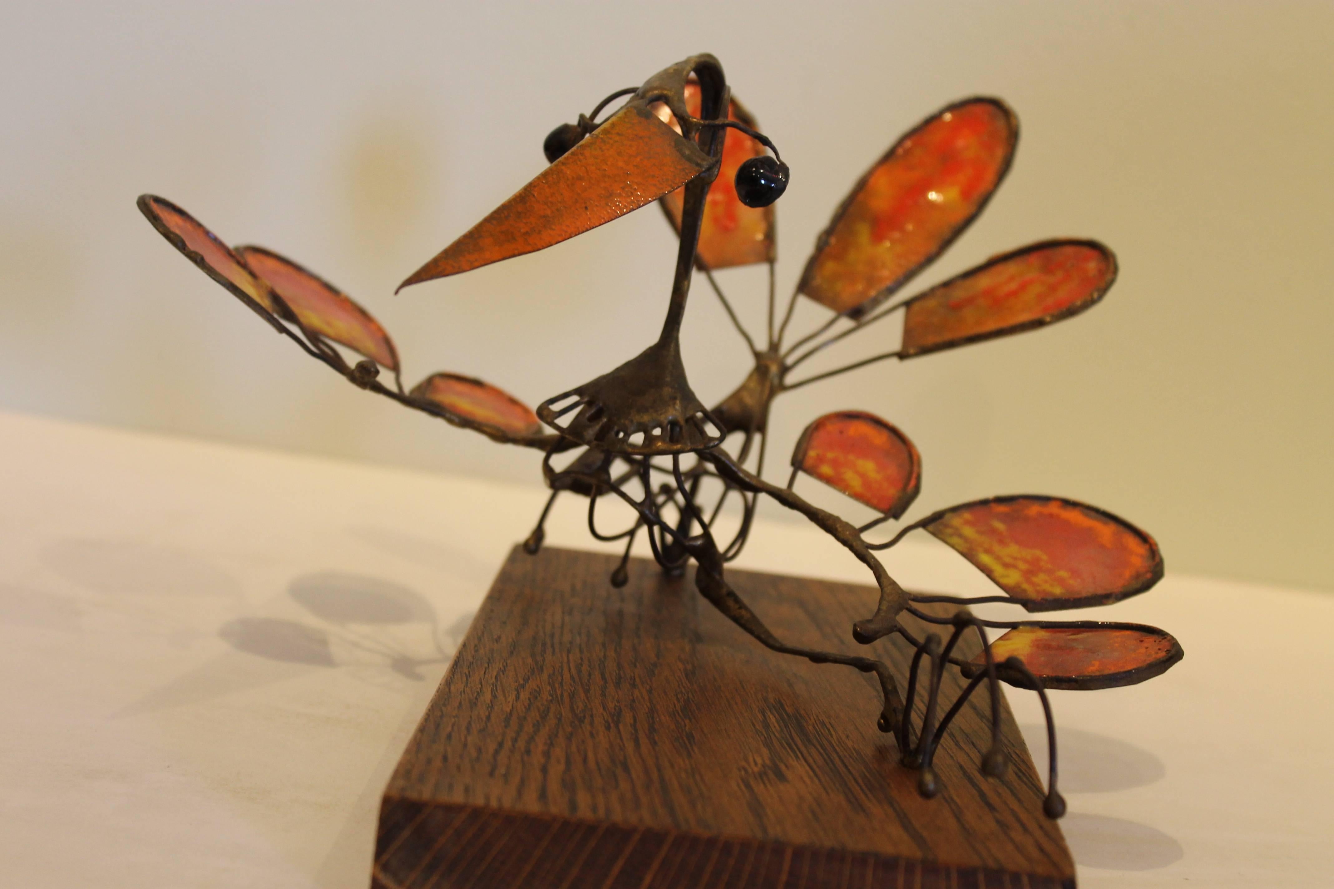 American Copper and Enamel Bird Sculpture by Russ Shears