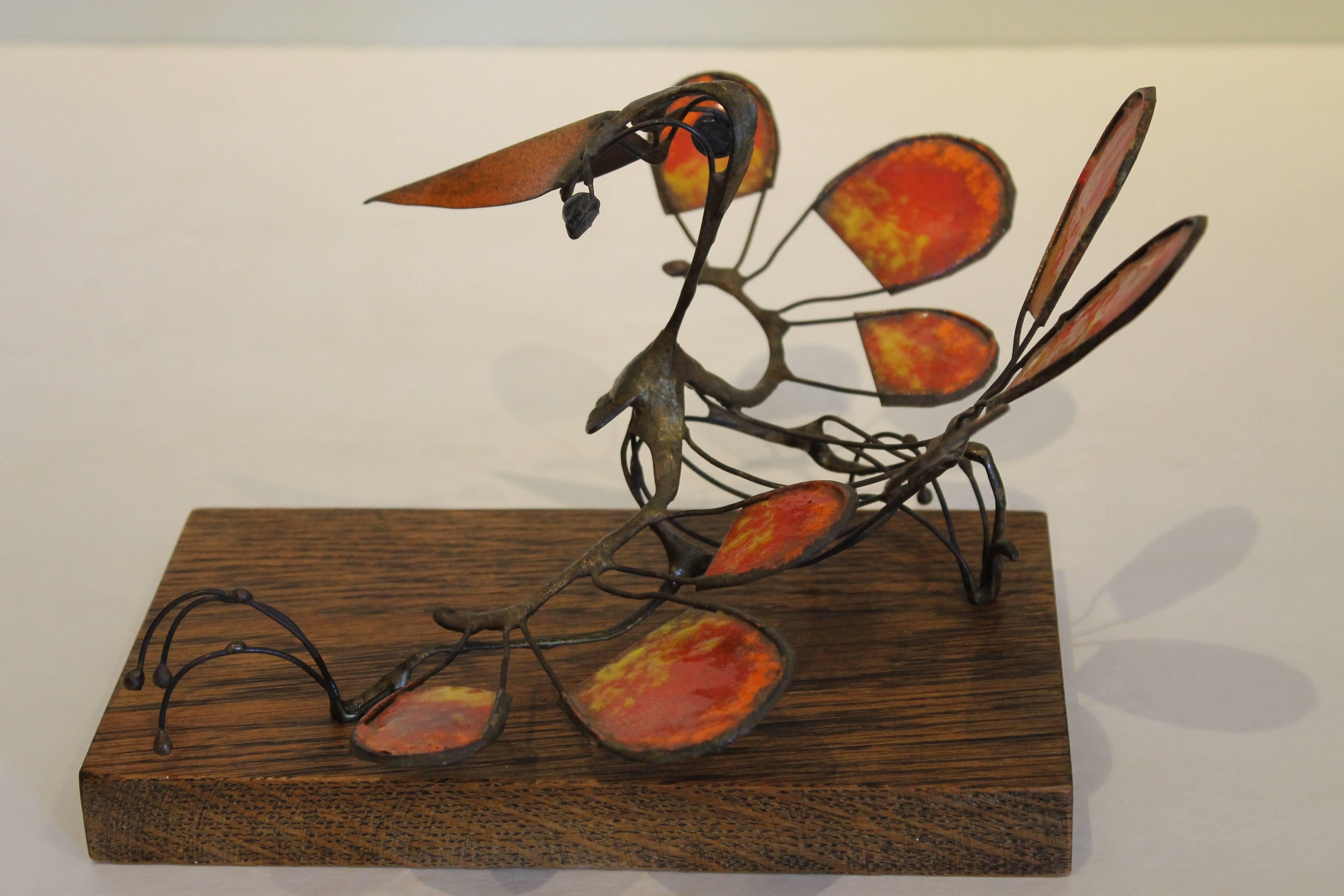 Mid-20th Century Copper and Enamel Bird Sculpture by Russ Shears