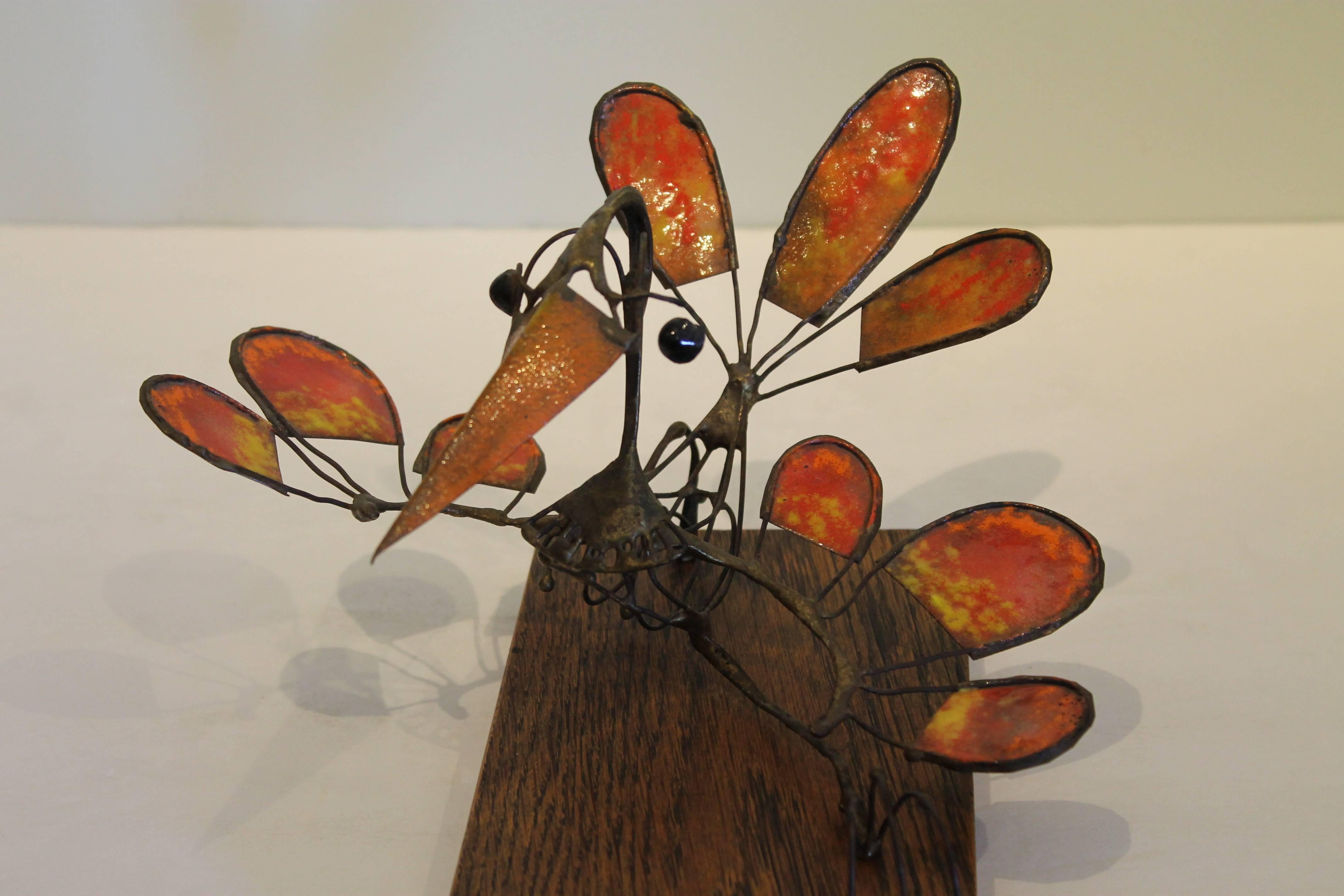 Copper and Enamel Bird Sculpture by Russ Shears 1