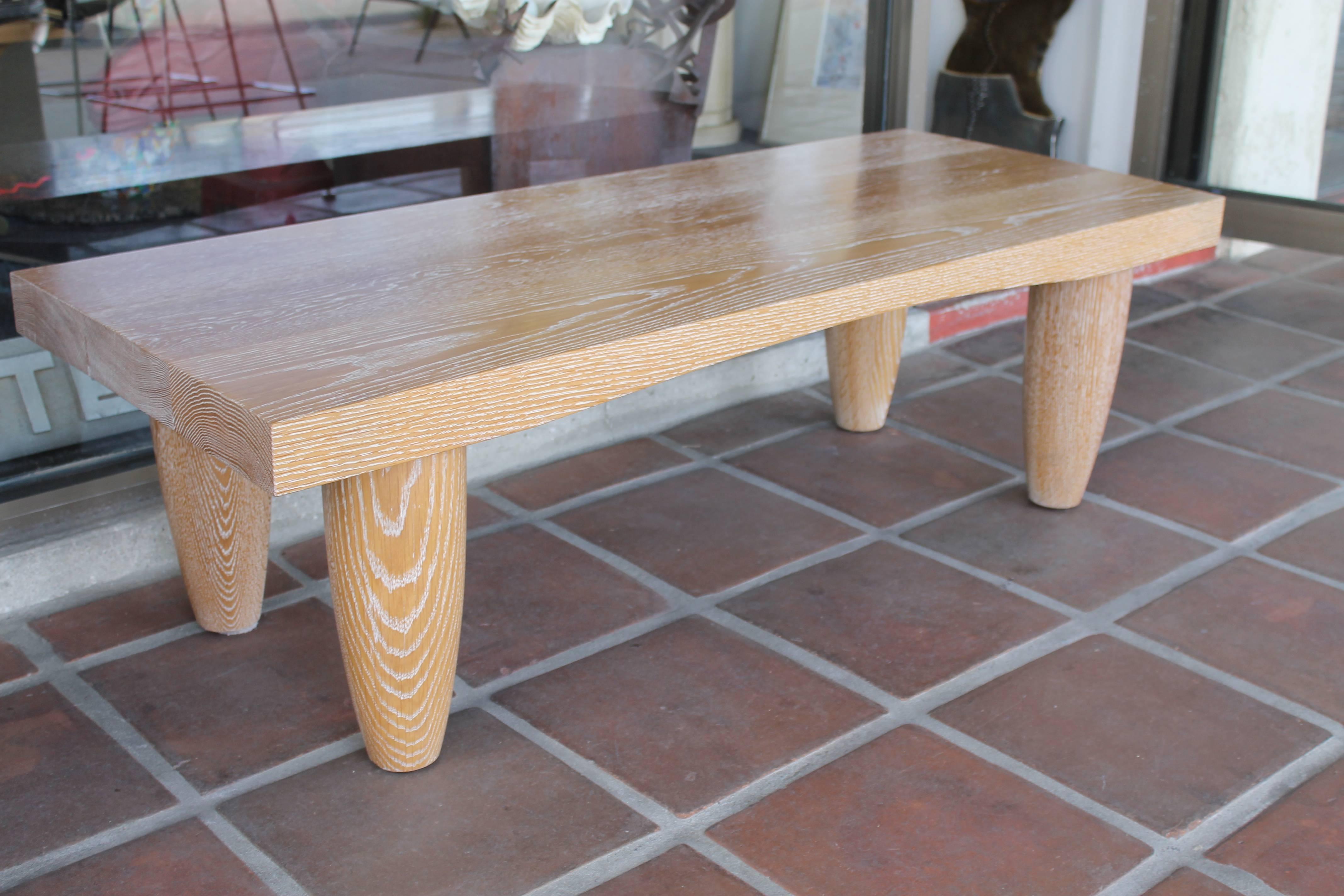 Cerused oak coffee table or bench. Table has a contemporary and stylish look. Table measures 54