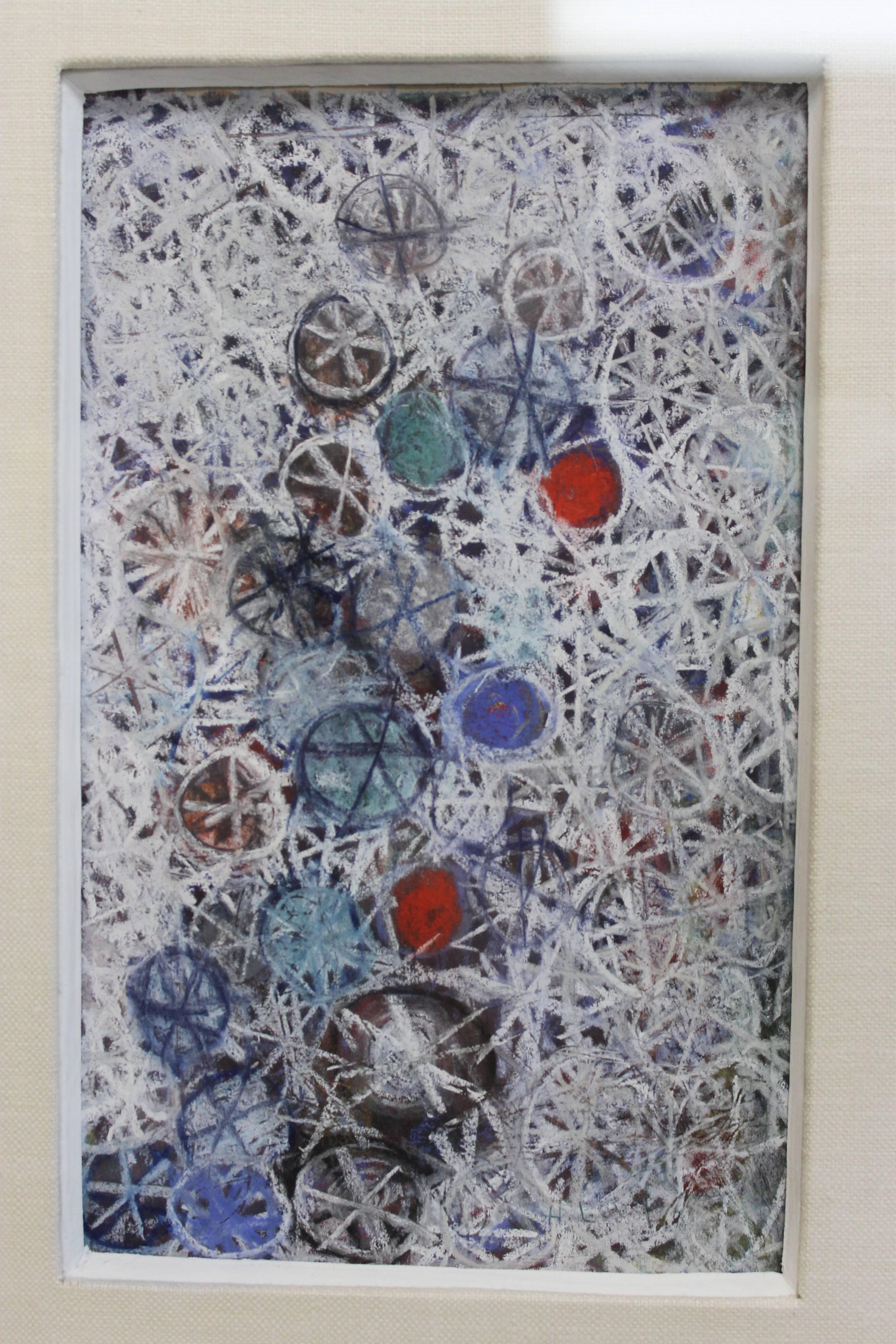 Hilda Levy (1909 - ) painting titled Circular Depression Series 1A.  Medium is pastel on Serigraph. 1963 San Francisco Institute Fine Arts Auction.  Framed it measures 17" wide x 1" deep and 23" high.  Unframed it measures 6"wide