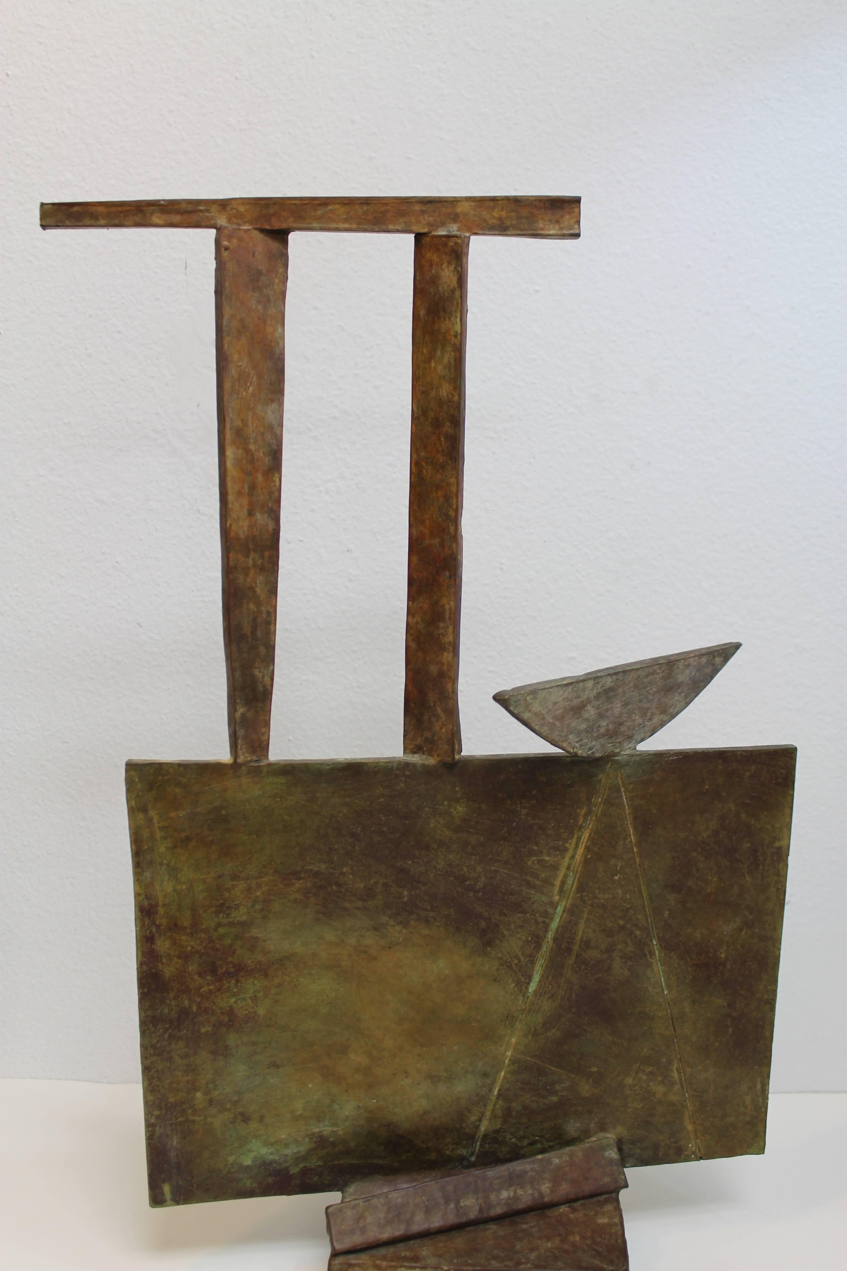 Bronze Brutalist sculpture. Sculpture measures: 14" wide, 6.5" deep and 20.75" high. Base is 5.5" wide and 5.5" deep.