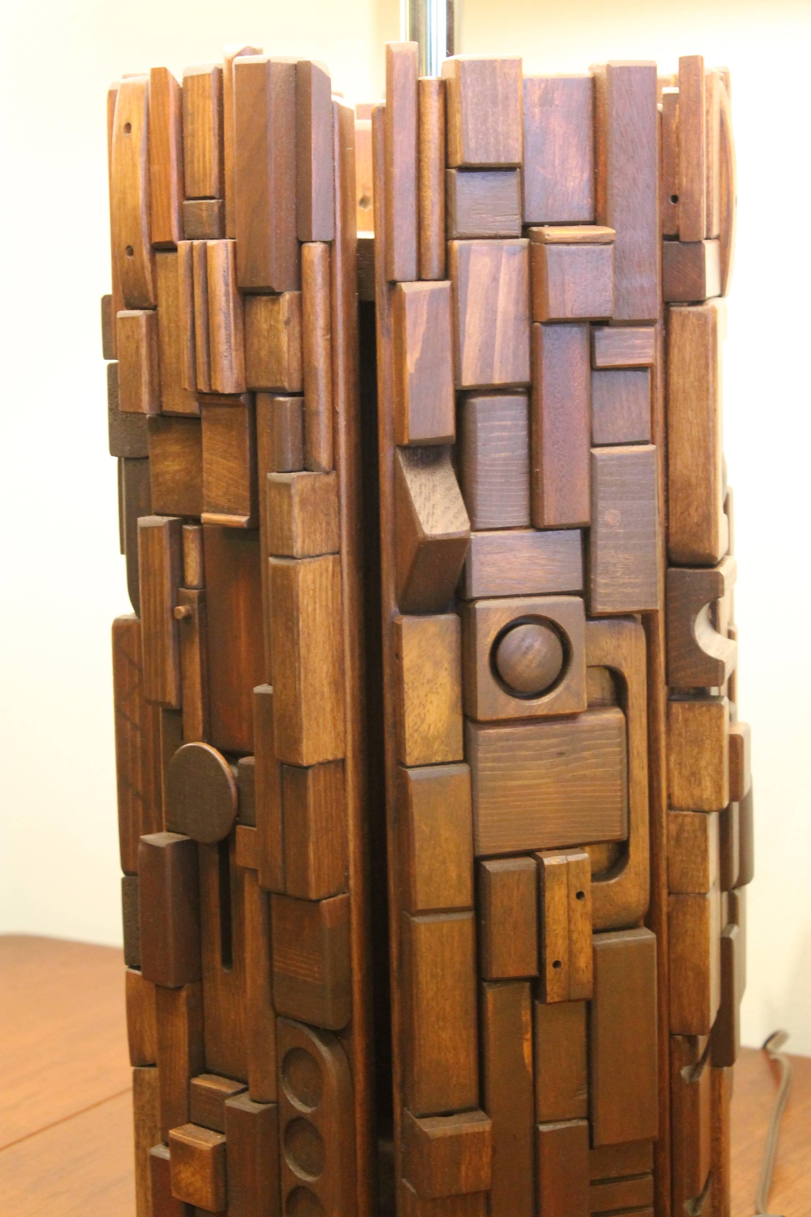 Wood Mosaic Lamp Attributed to Mabel Hutchinson 3