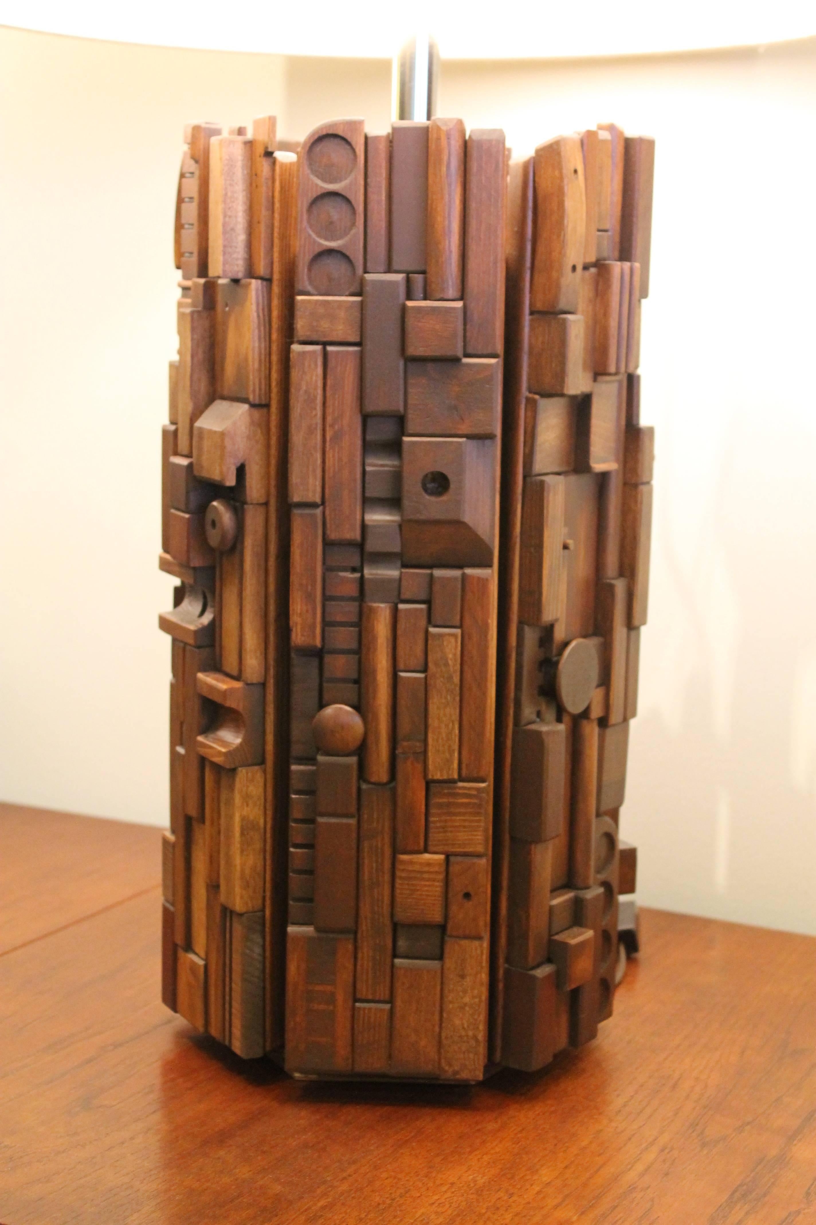 Wood Mosaic Lamp Attributed to Mabel Hutchinson 1