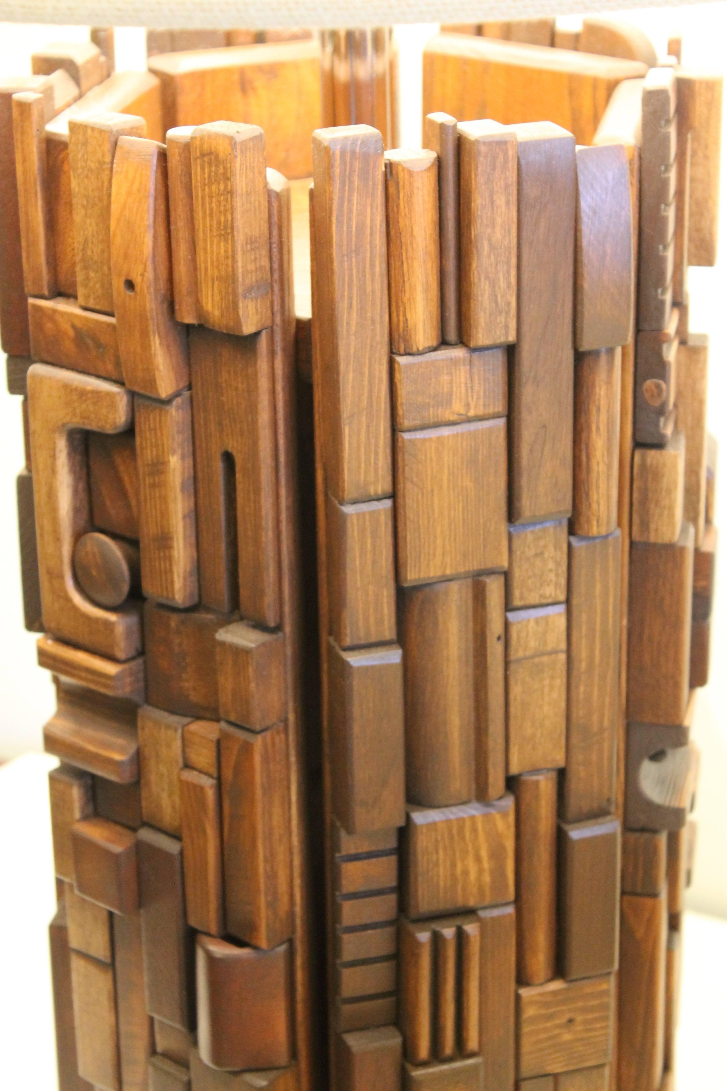 Wood Mosaic Lamp Attributed to Mabel Hutchinson 5