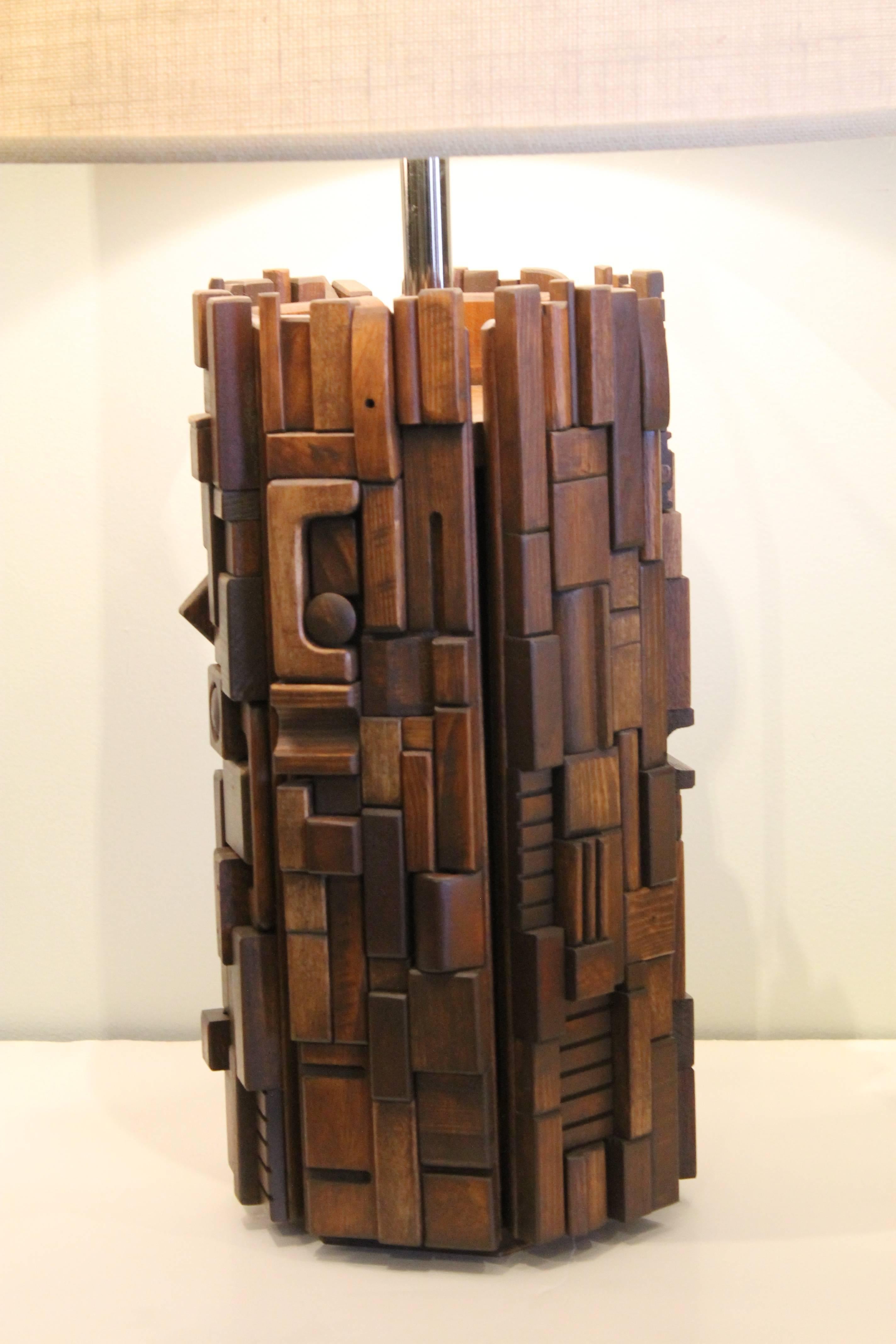 American Wood Mosaic Lamp Attributed to Mabel Hutchinson