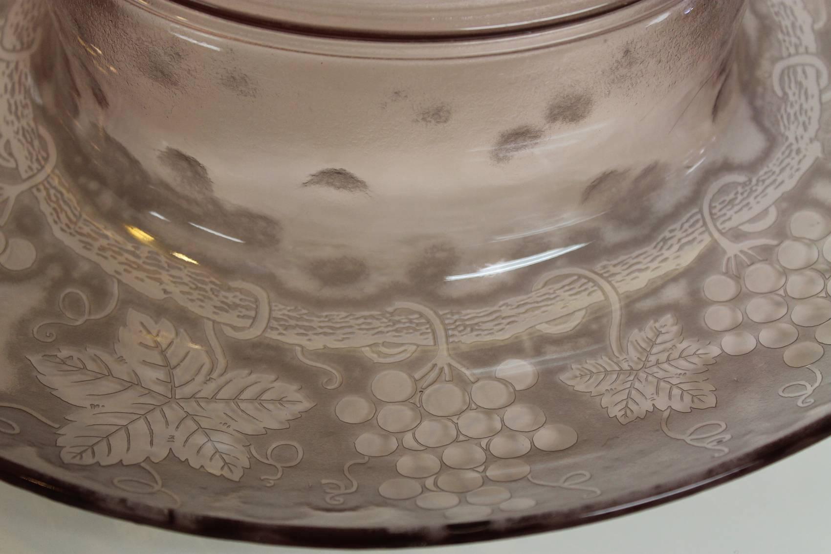 Etched Grape Serving Bowl For Sale 1
