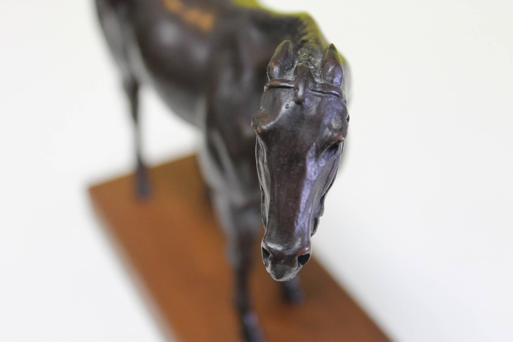 Mid-20th Century Bronze Horse on Wood Stand