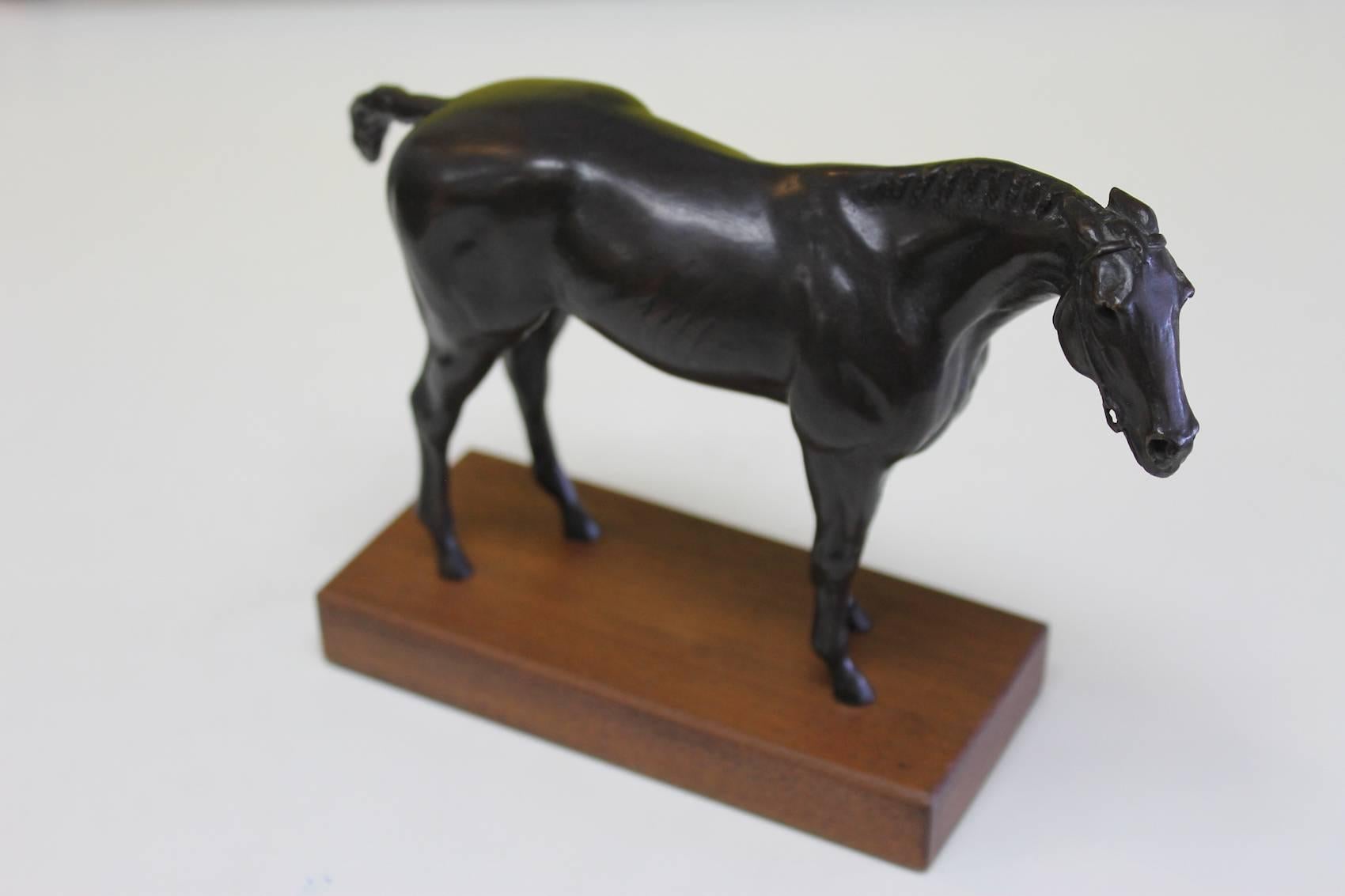 American Bronze Horse on Wood Stand