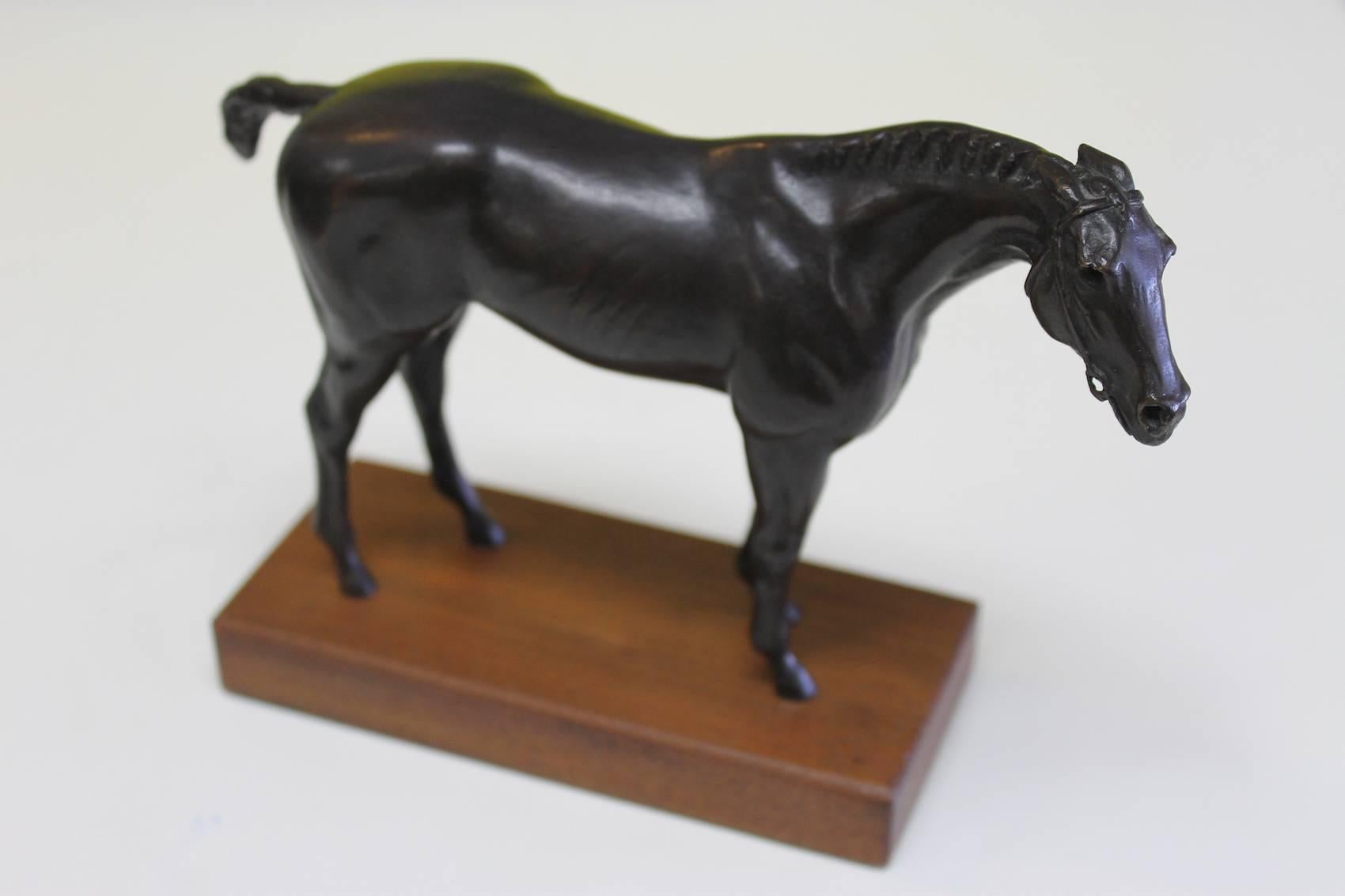 Bronze Horse on Wood Stand In Excellent Condition In Palm Springs, CA