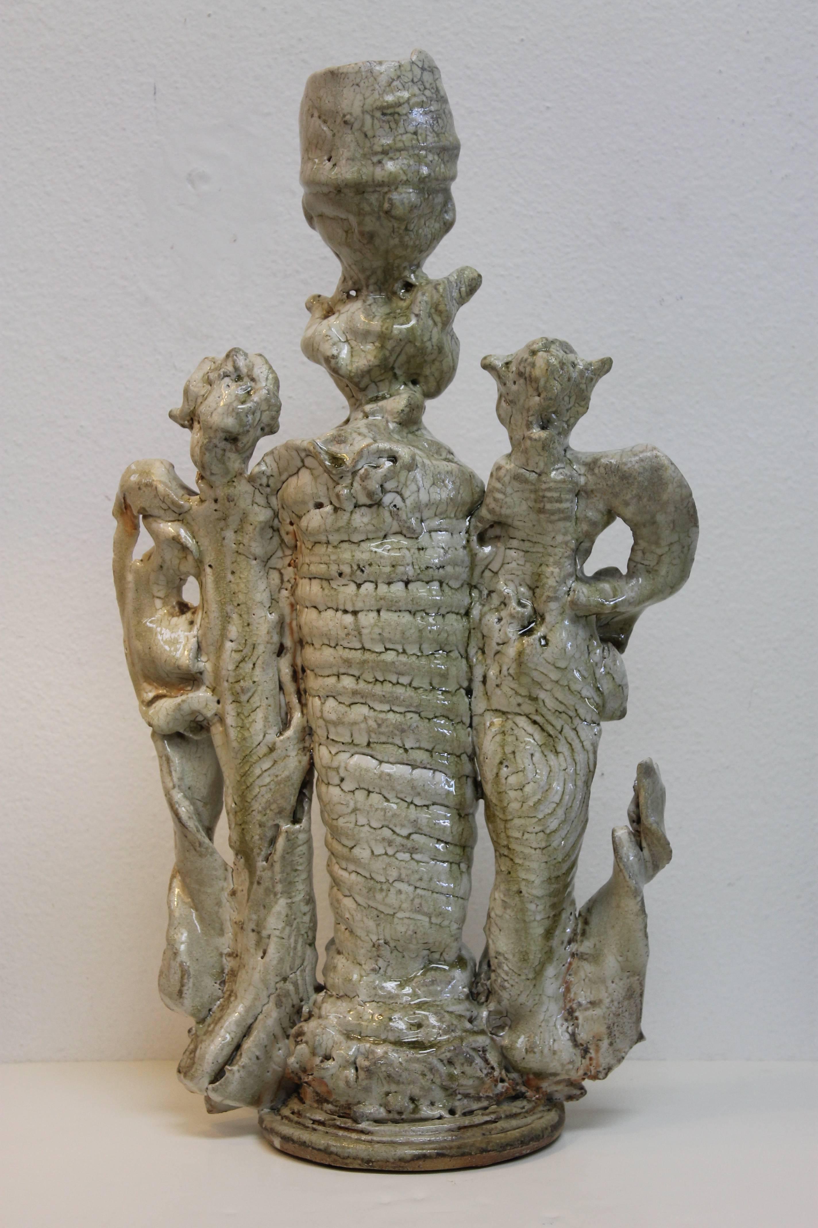 Ceramic sculpture from a show titled Wood Fired Ceramics from New Mexico. This show was in 2002 at the Robert Nichols Gallery in Santa Fe, NM. Robert showed a selection of wood fired ceramics from the anagama kiln near Madrid, New Mexico. Measures