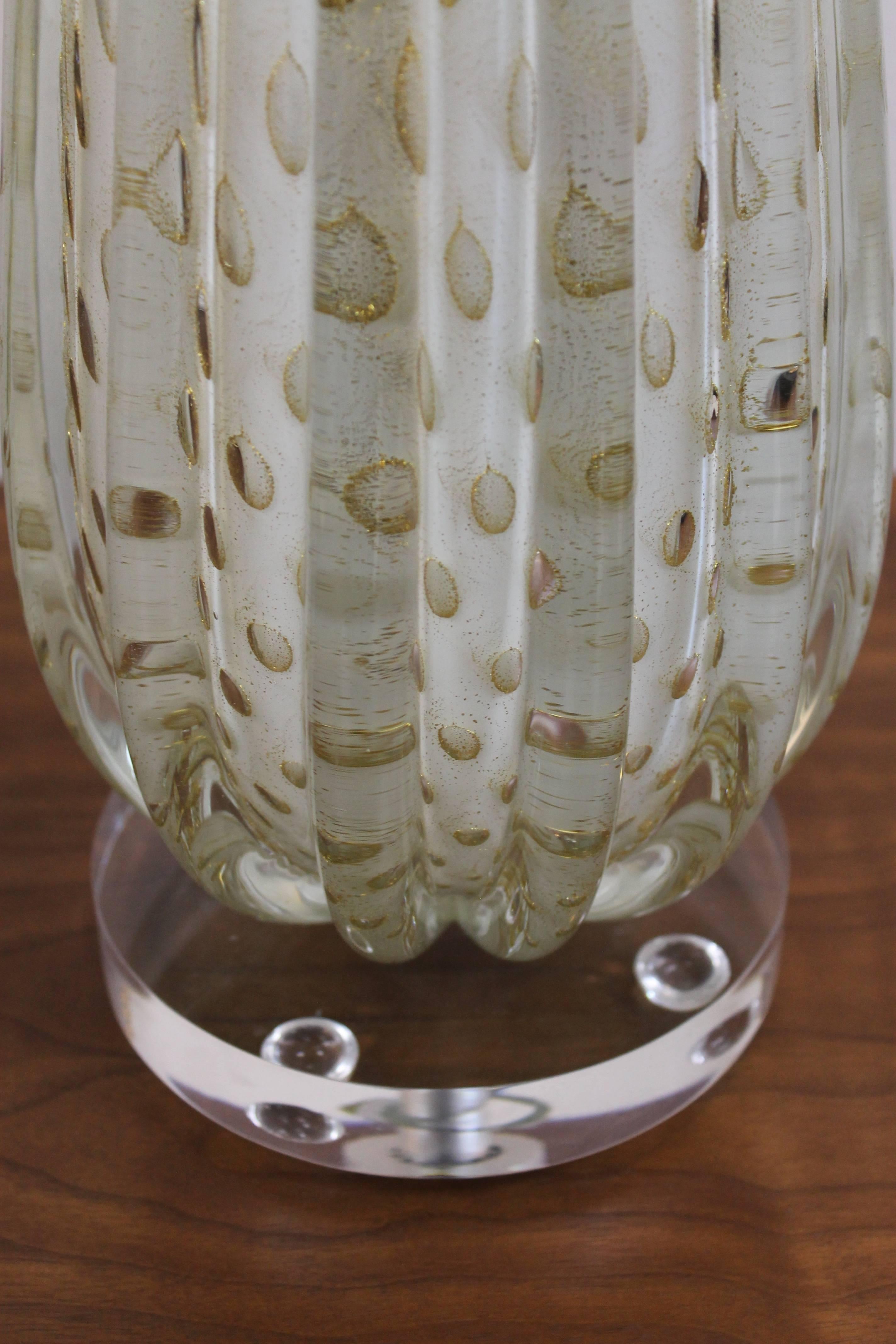 Brass Murano Lamp on Lucite Base For Sale