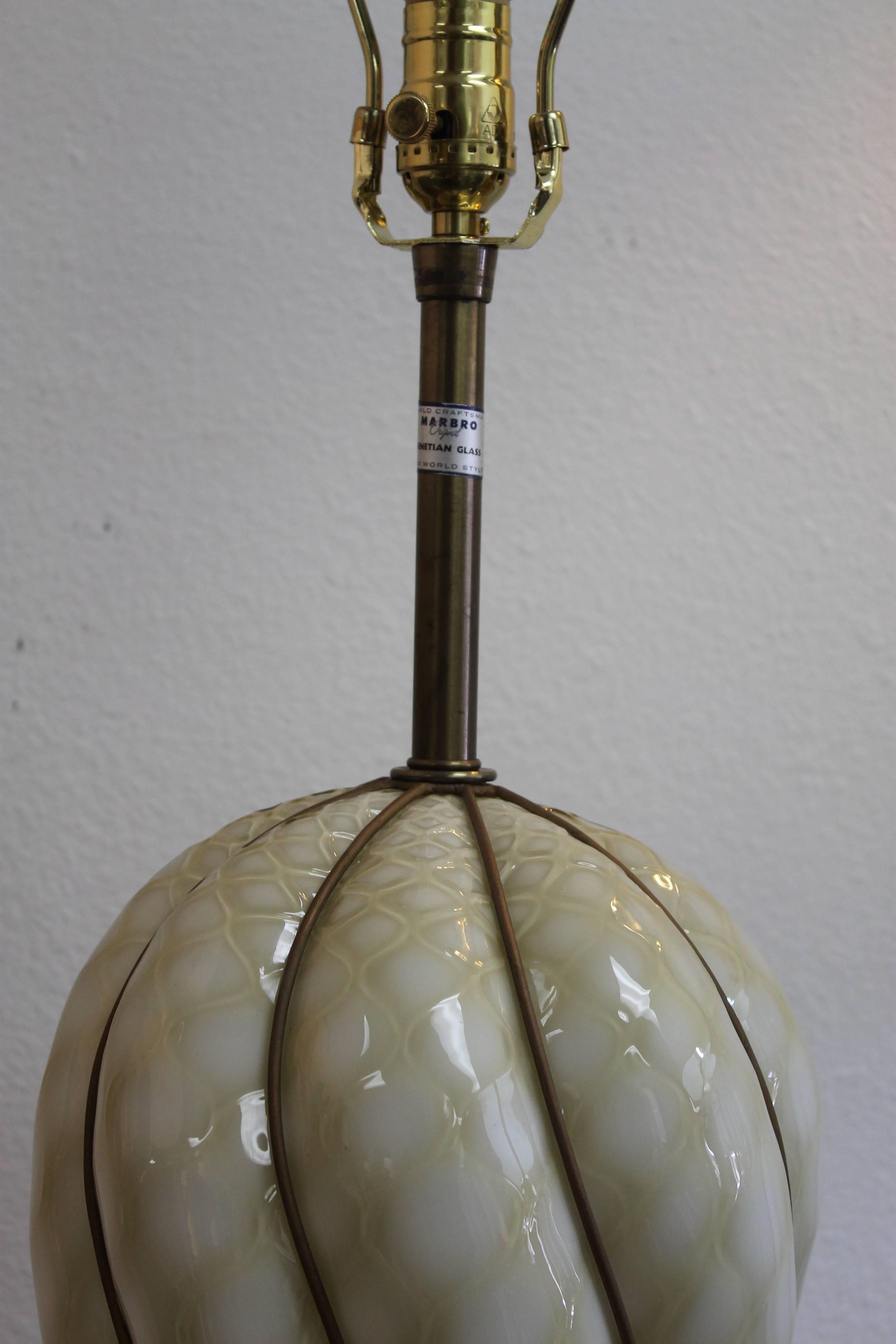 Mid-20th Century Venetian Glass Lamp by The Marbro Lamp Company, Los Angeles, CA. For Sale