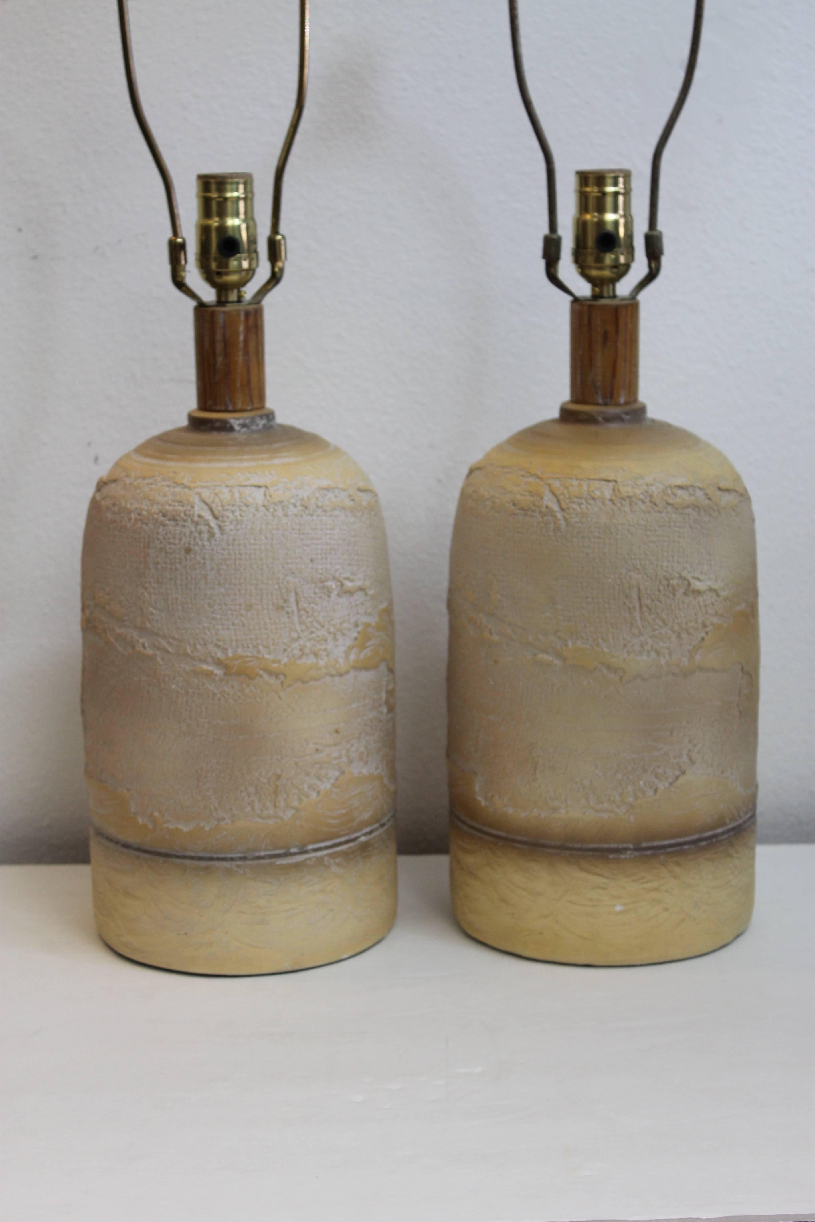 Ceramic lamps by Casual Lamps dated 1985. Lamps have been professionally rewired. Ceramic portions are 7