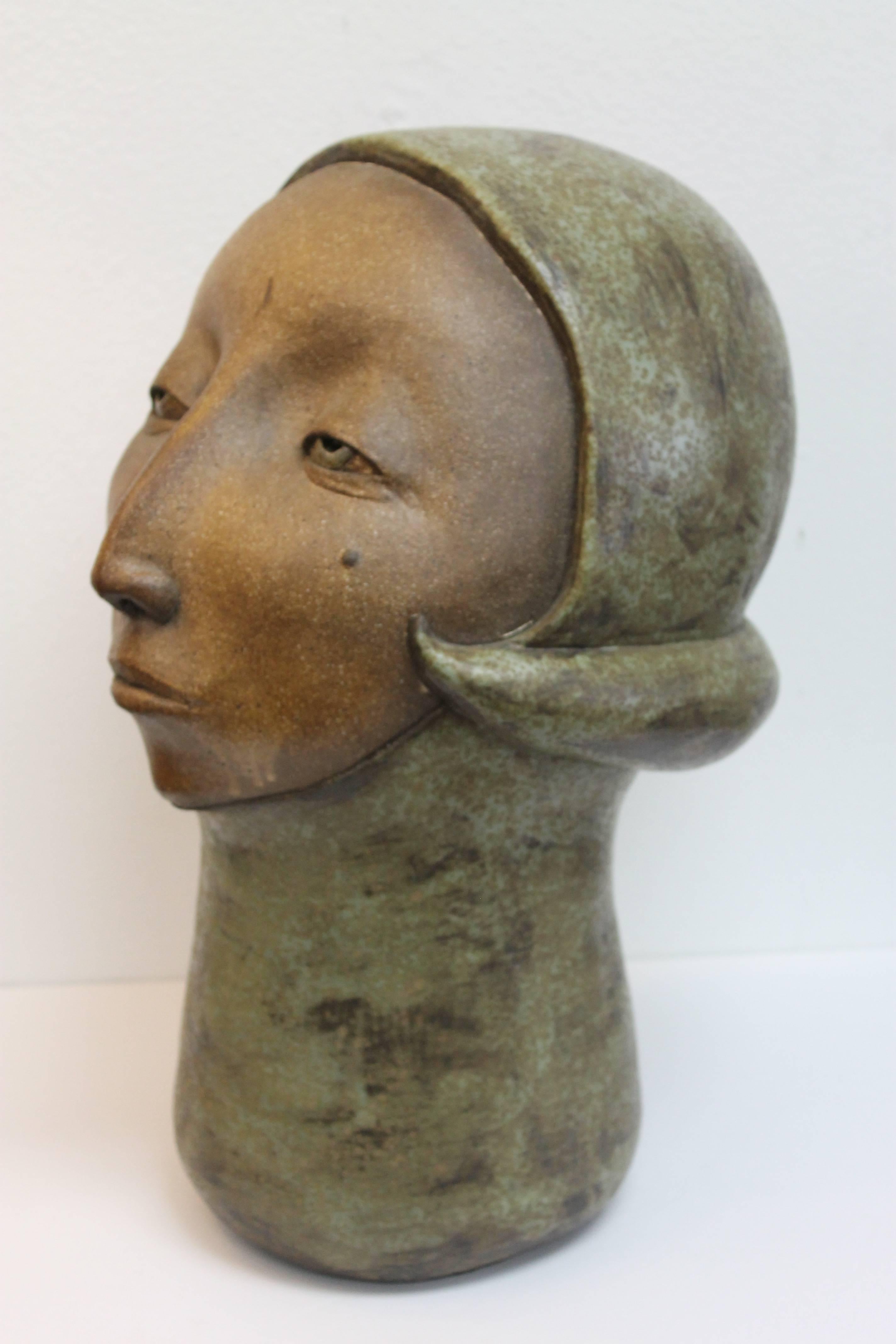 Monumental Modernist Stoneware Sculpture of a Female Head In Excellent Condition In Palm Springs, CA
