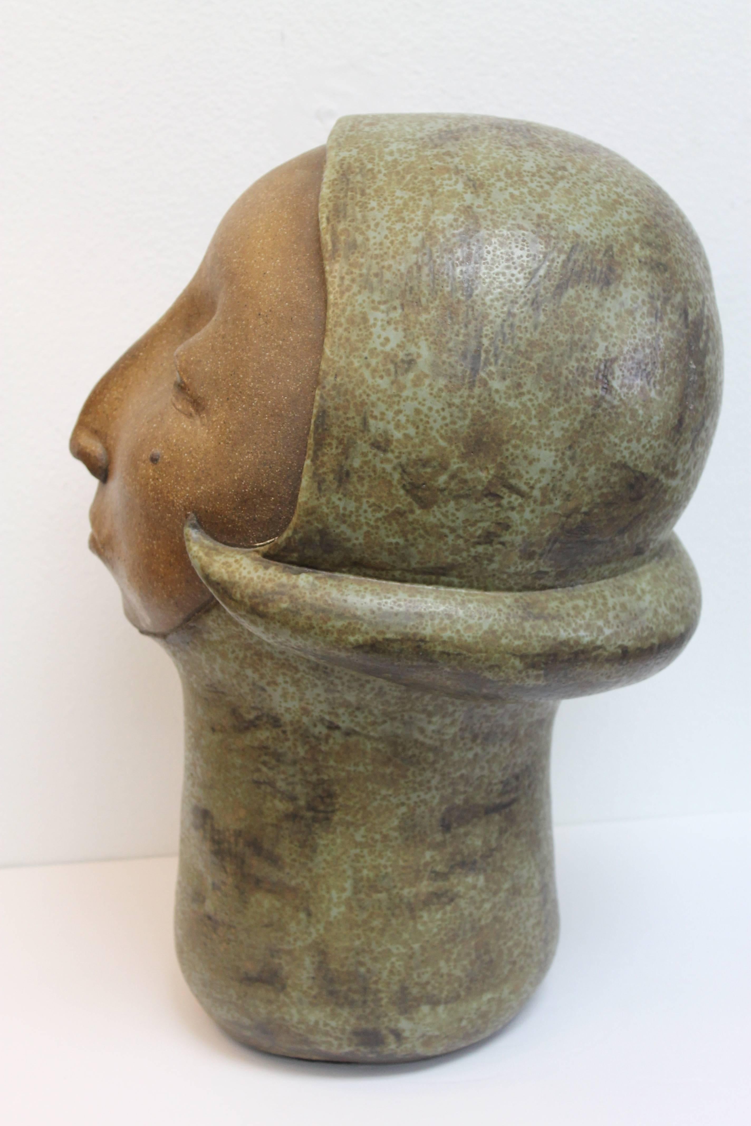 Monumental Modernist Stoneware Sculpture of a Female Head 1