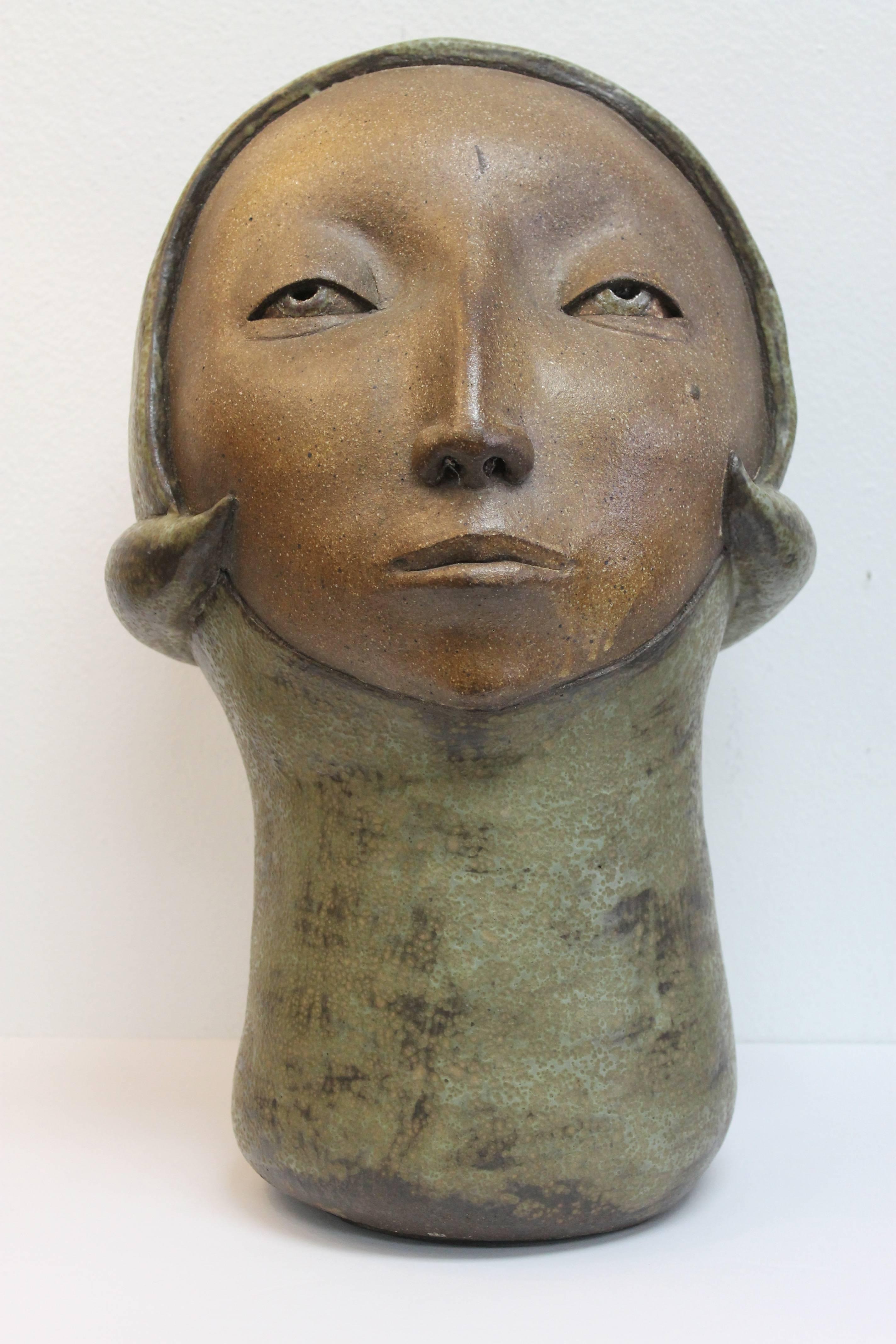 Monumental Modernist Stoneware Sculpture of a Female Head 3