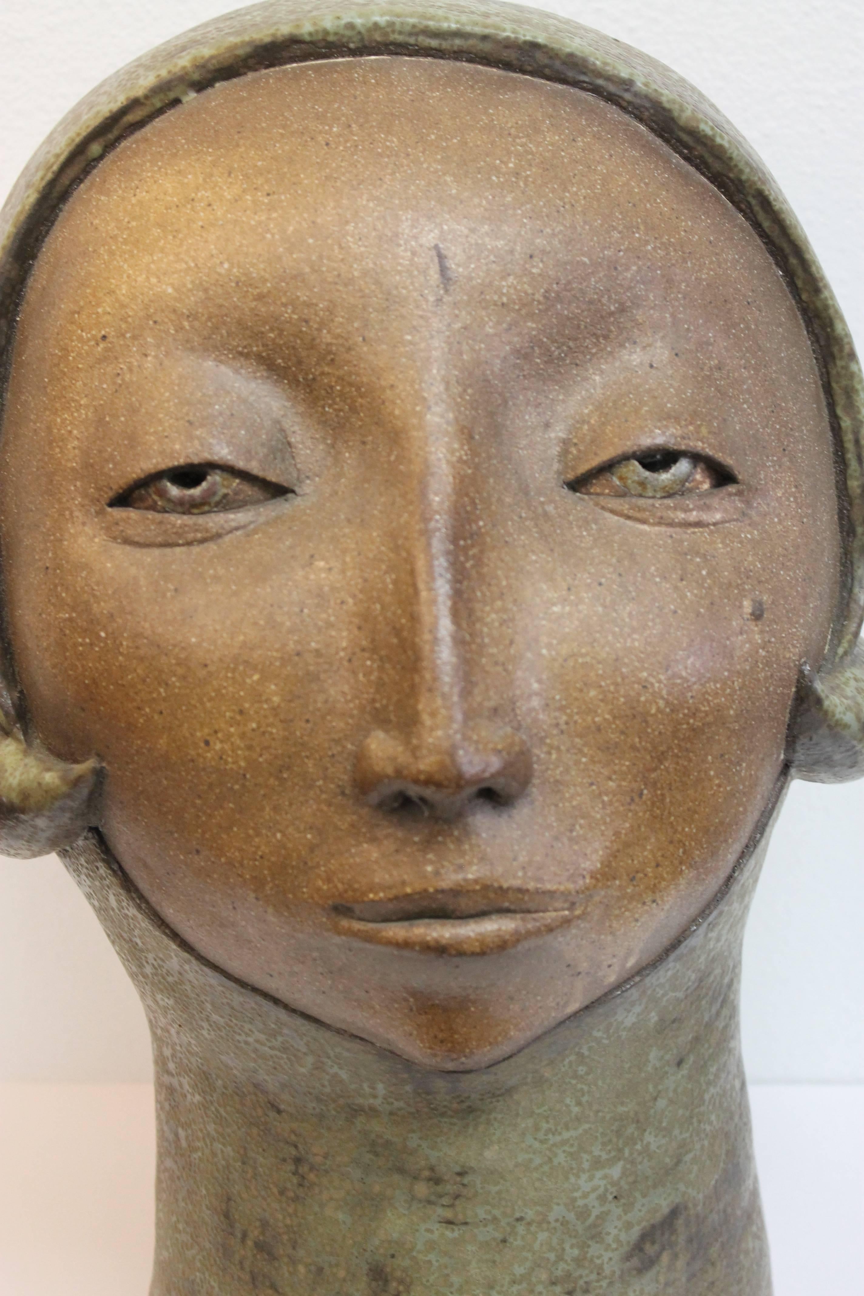 American Monumental Modernist Stoneware Sculpture of a Female Head