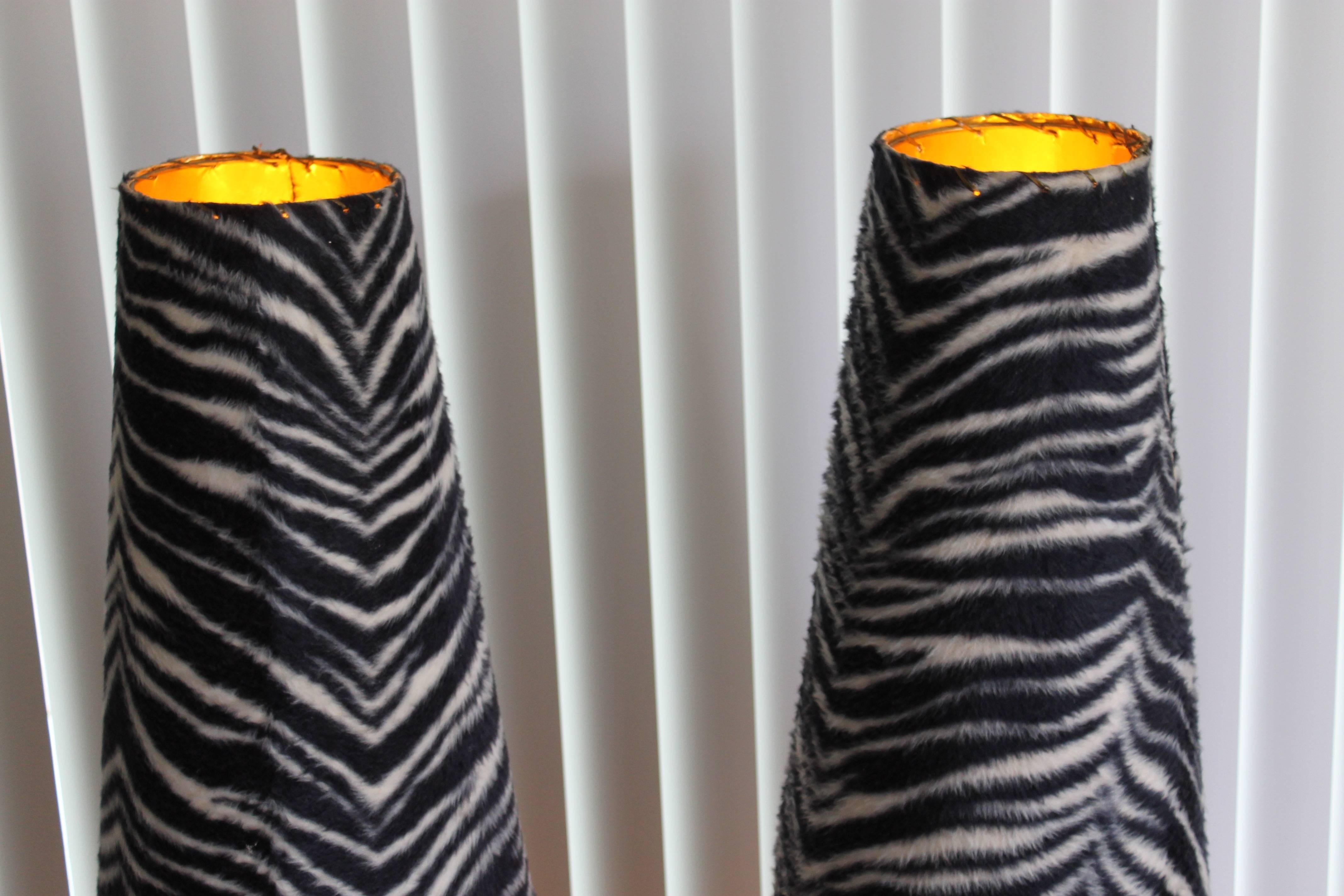 American Pair of Tall Zebra Fur Lamps by Pieri Tullio, Italy