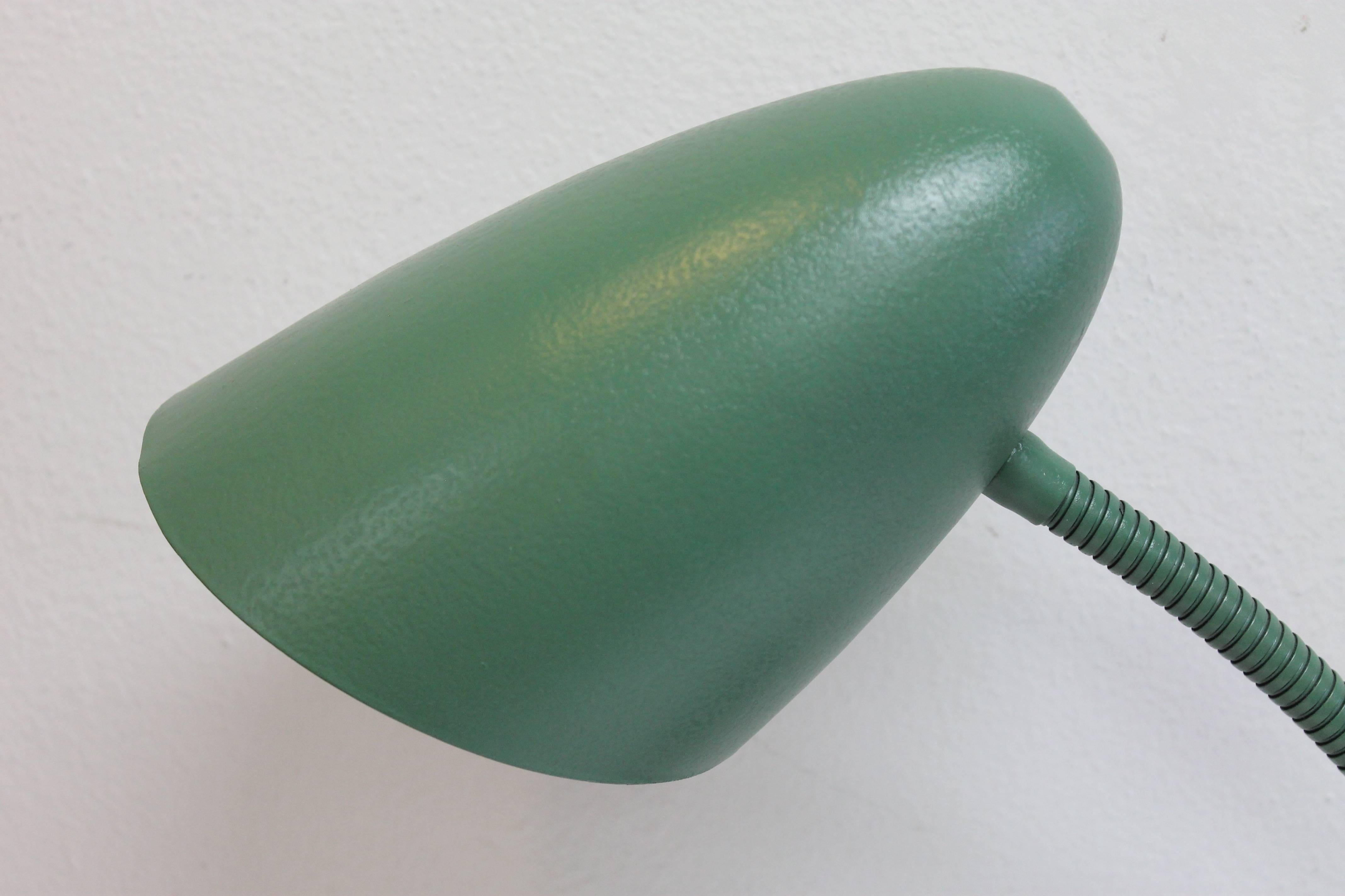 Green goose neck table lamp. Measures (as shown) 18