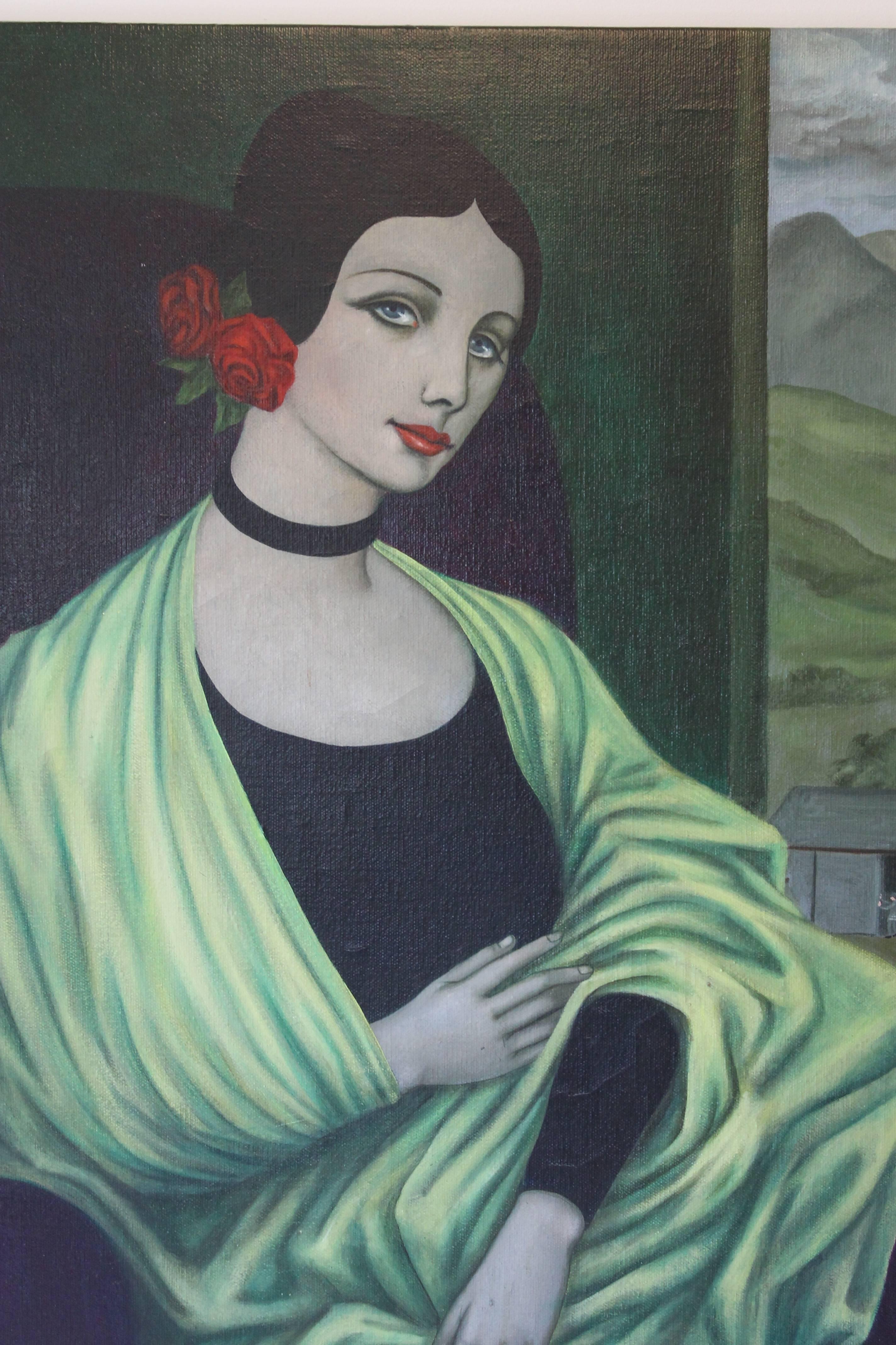 Beautiful oil painting on canvas of woman by Alexander c. Anderson. Dated 1979. Unframed it measures 28