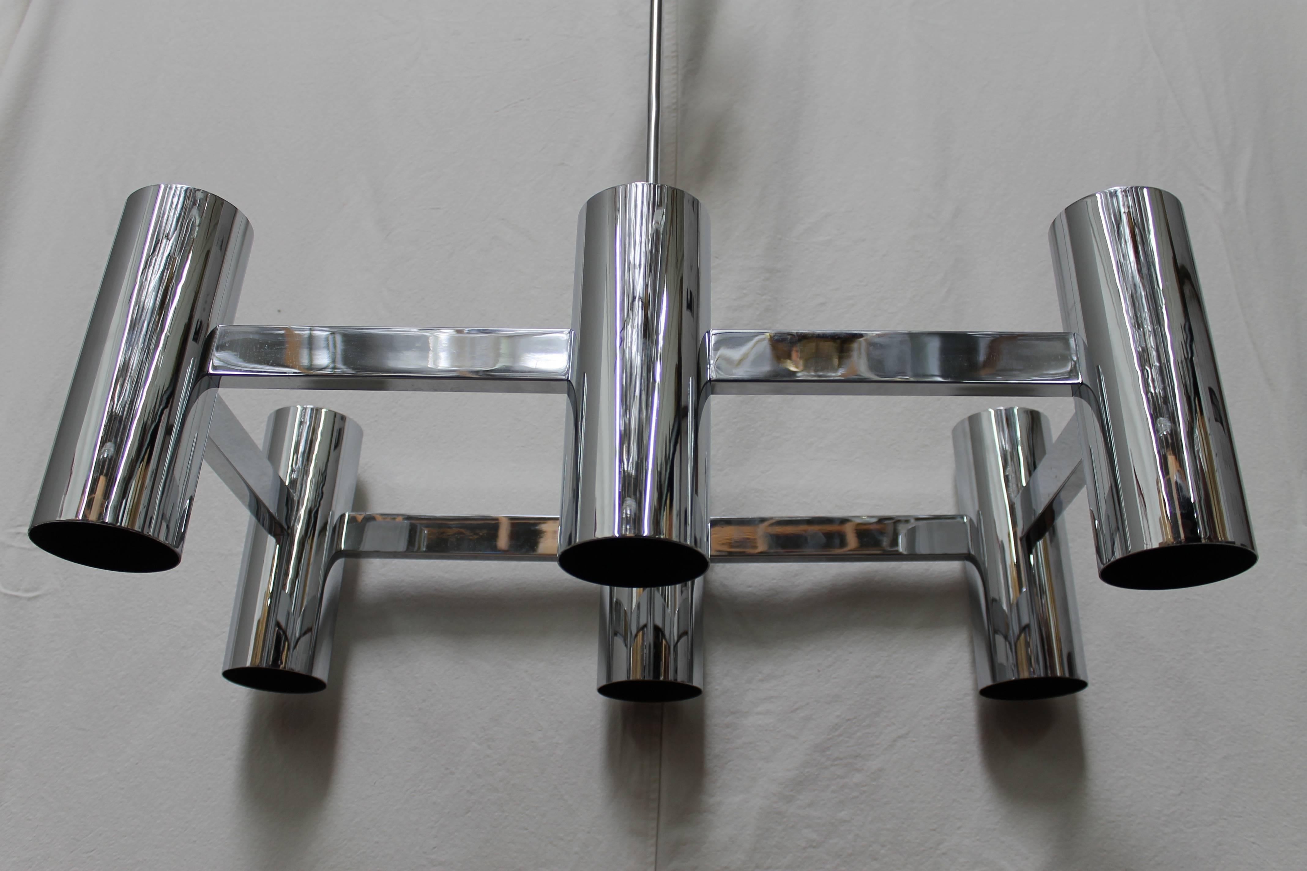 Chrome Canister Chandelier in the Style of Sonneman In Excellent Condition In Palm Springs, CA