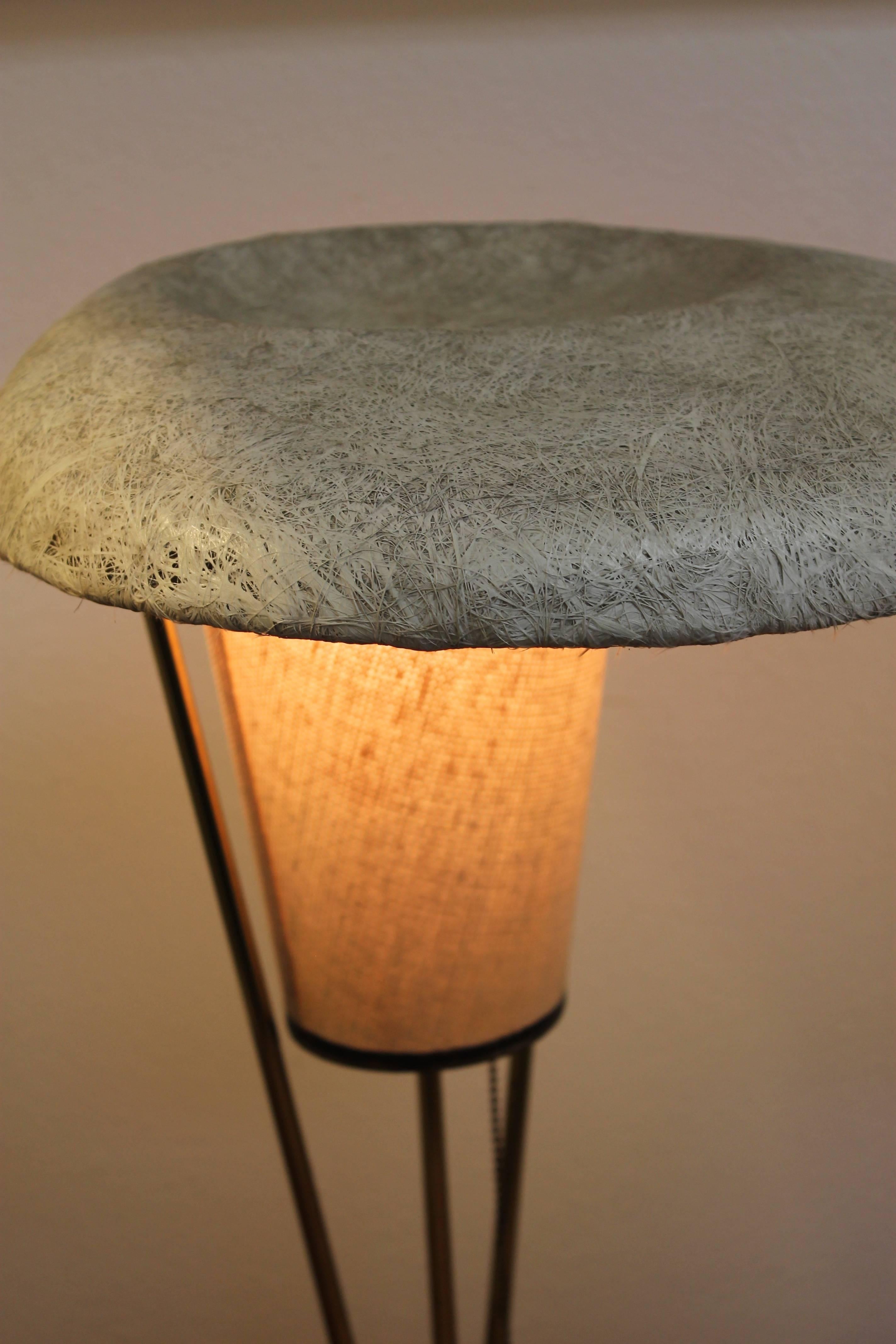 Brass 1950s Modern Table Lamp Spun Fiberglas Shade
