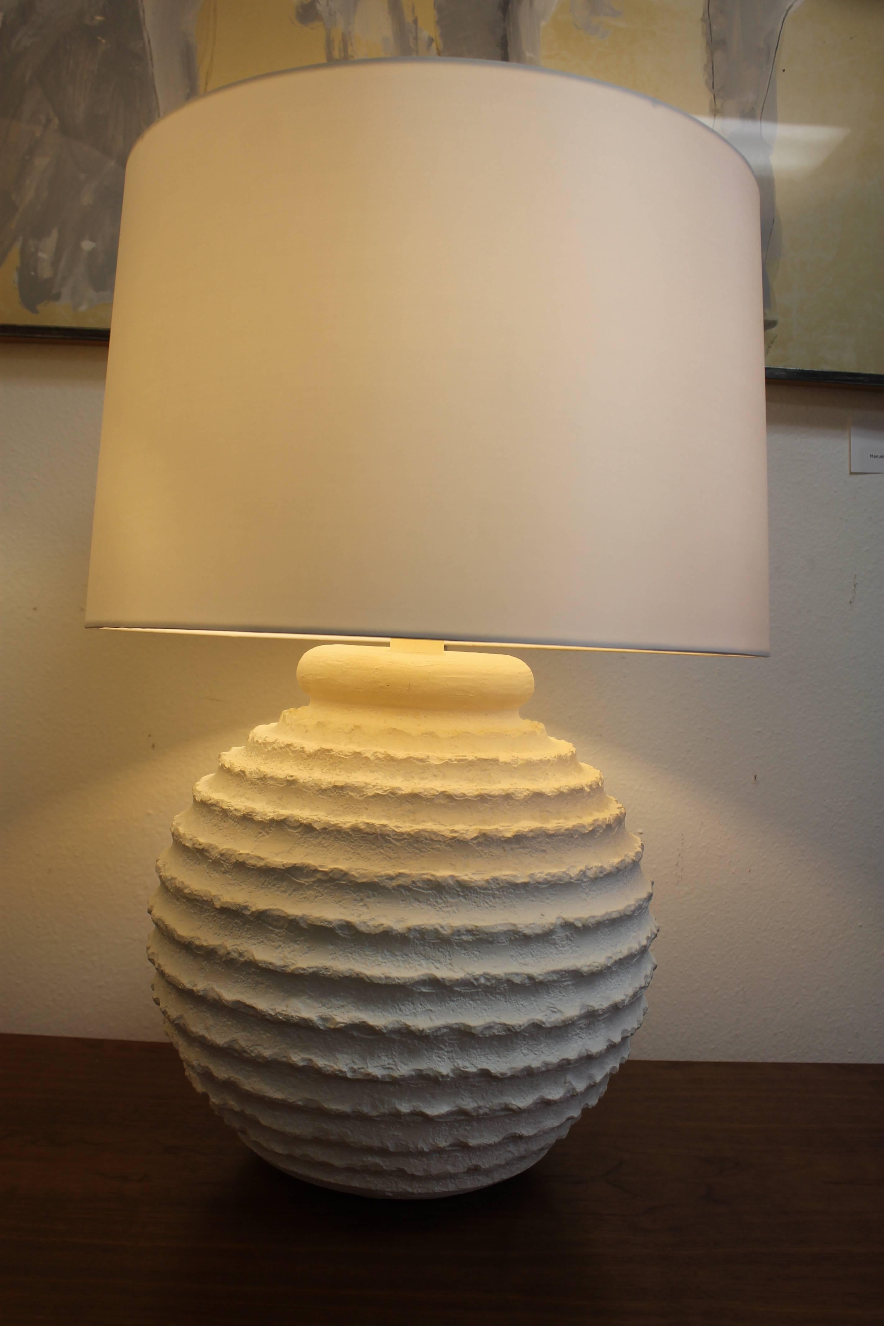Pair of midcentury bulbous lamps. The plaster portion is 14.5