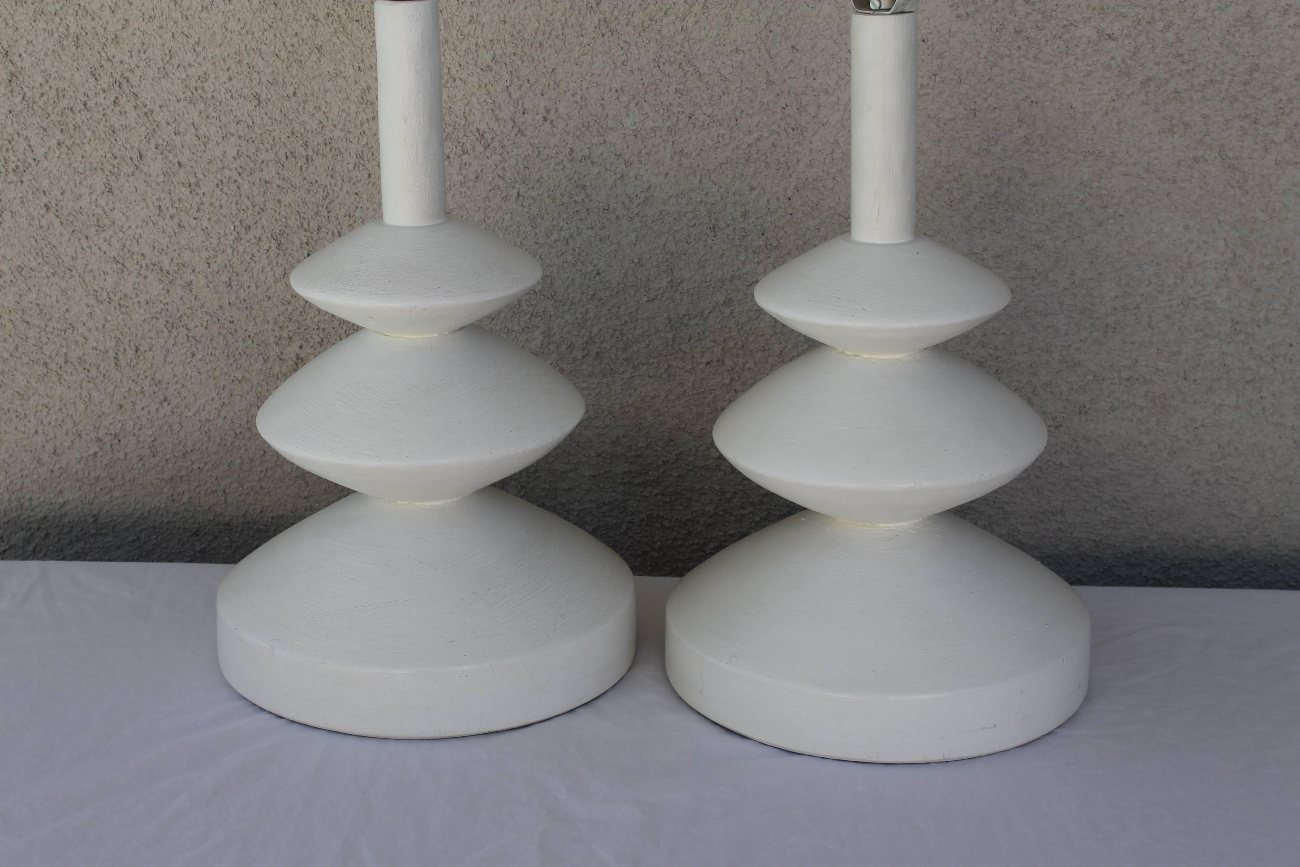 Pair of lamps attributed to Jacques Grange for Sirmos. Plaster portion is 9.25