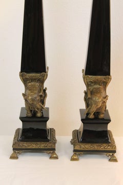 Pair of Hollywood Regency Elephant Obelisk Lamps