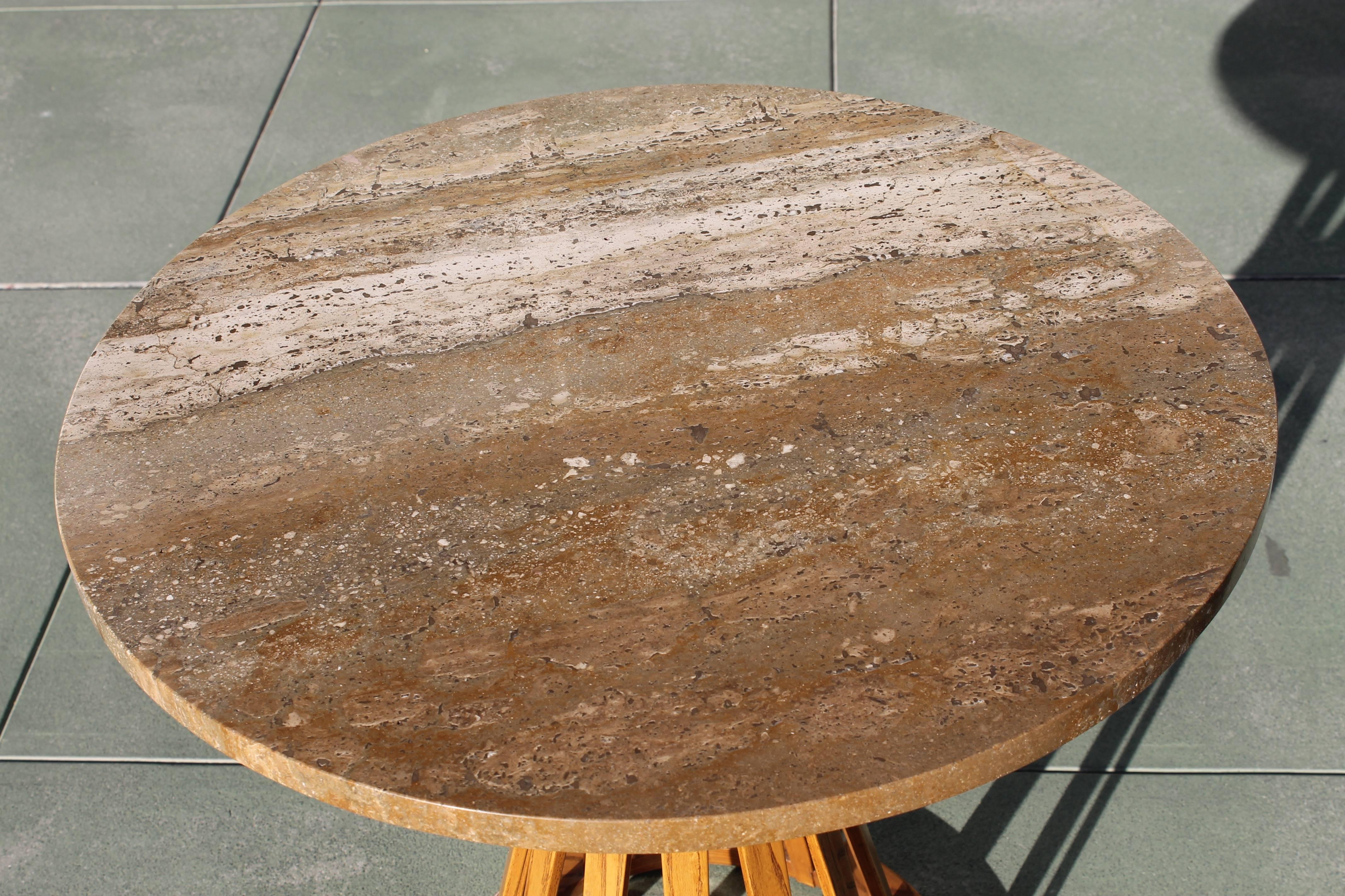 Large sheaf of wheat table designed by Edward Wormley for Dunbar. This is the larger version with a beautiful travertine top. This table has been in one owners house since the late 1950s. It was featured on the cover of Interior Design magazine