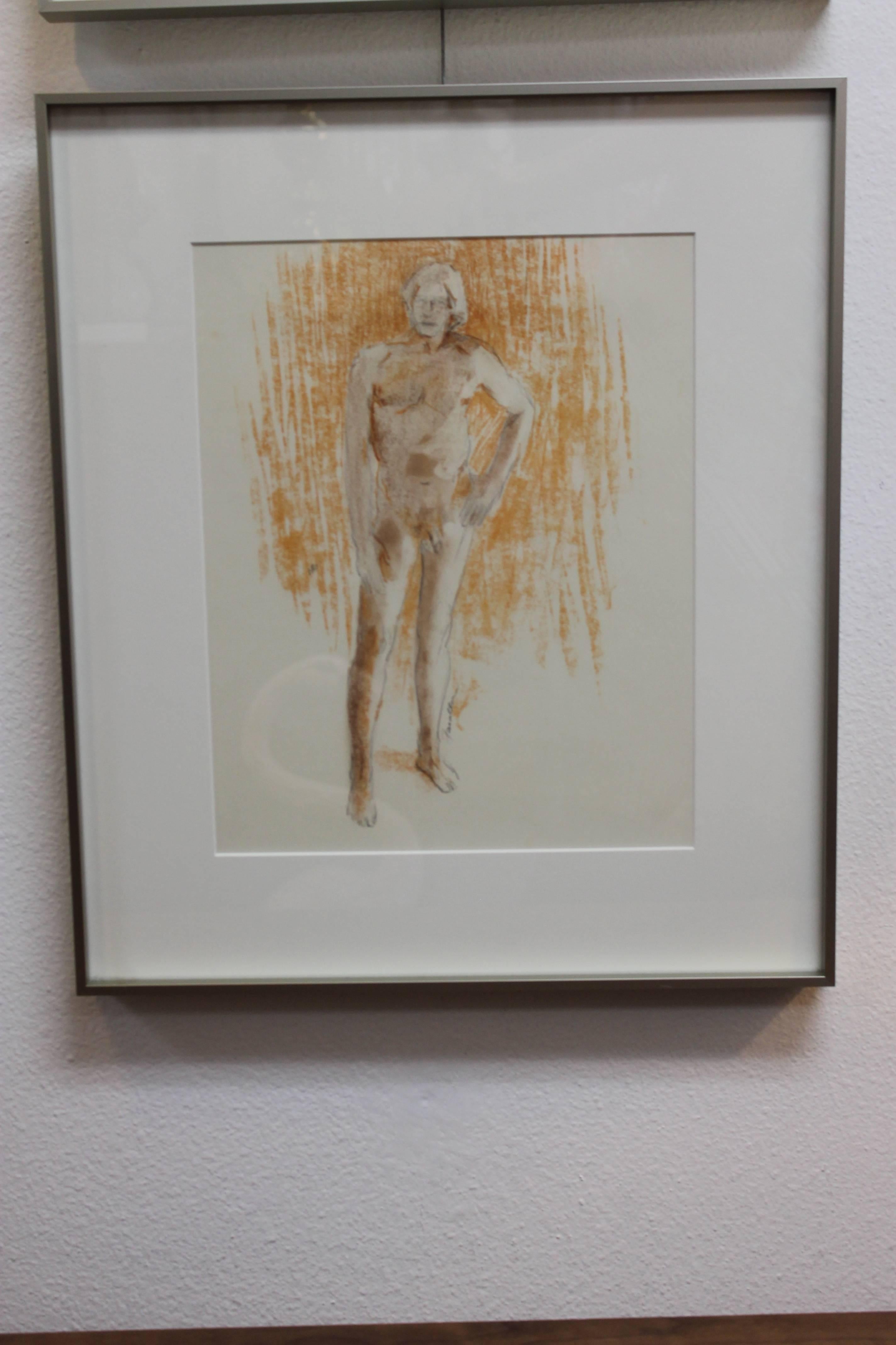 Duane Richard Raoul Faralla (1916-1996) nude drawing. We also have the back view available for sale. This drawing done with pencil and water color is unlike what Faralla is known for. He's known for sculptures made of recycled wood. Unframed it's