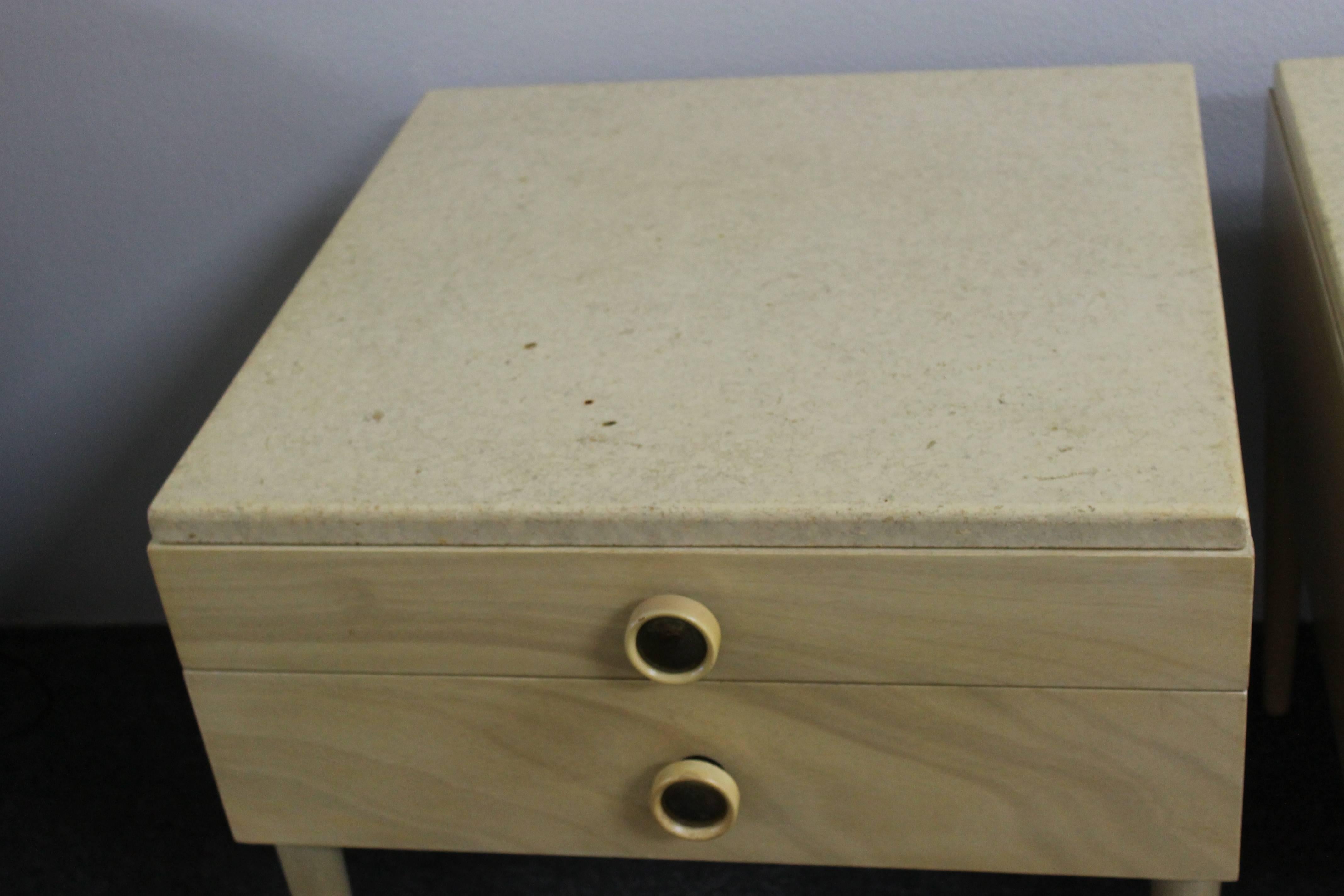 Pair of Paul Frankl Cork Top Side Tables In Excellent Condition In Palm Springs, CA
