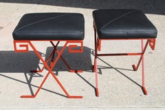 Pair of Steel and Leather Ottomans