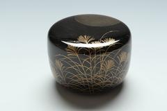 Gold Lacquer Tea Caddy with Moon Over Autumn Grasses