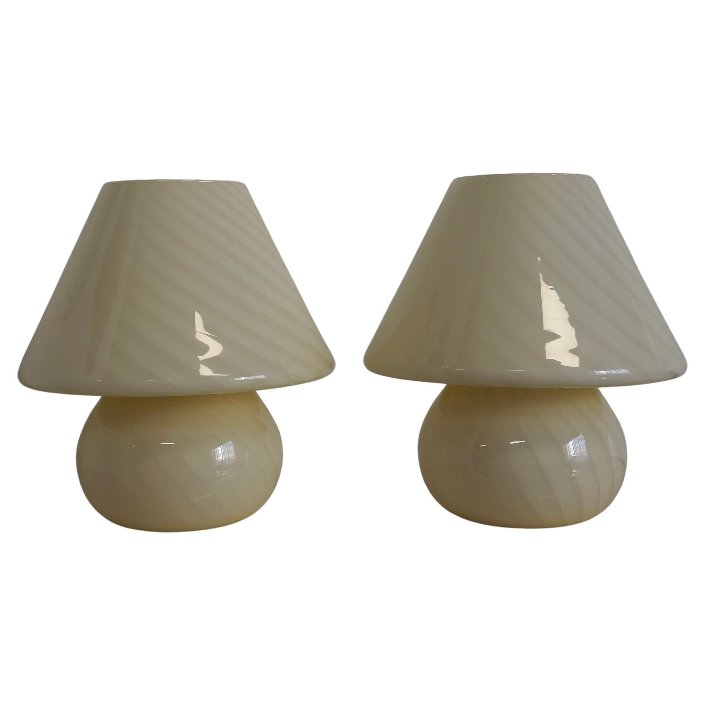 A Pair of Extra Large Cream Murano Art Glass Lamps 