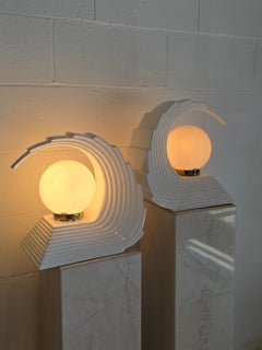 1980s Ceramic and Glass Wave Table Lamp