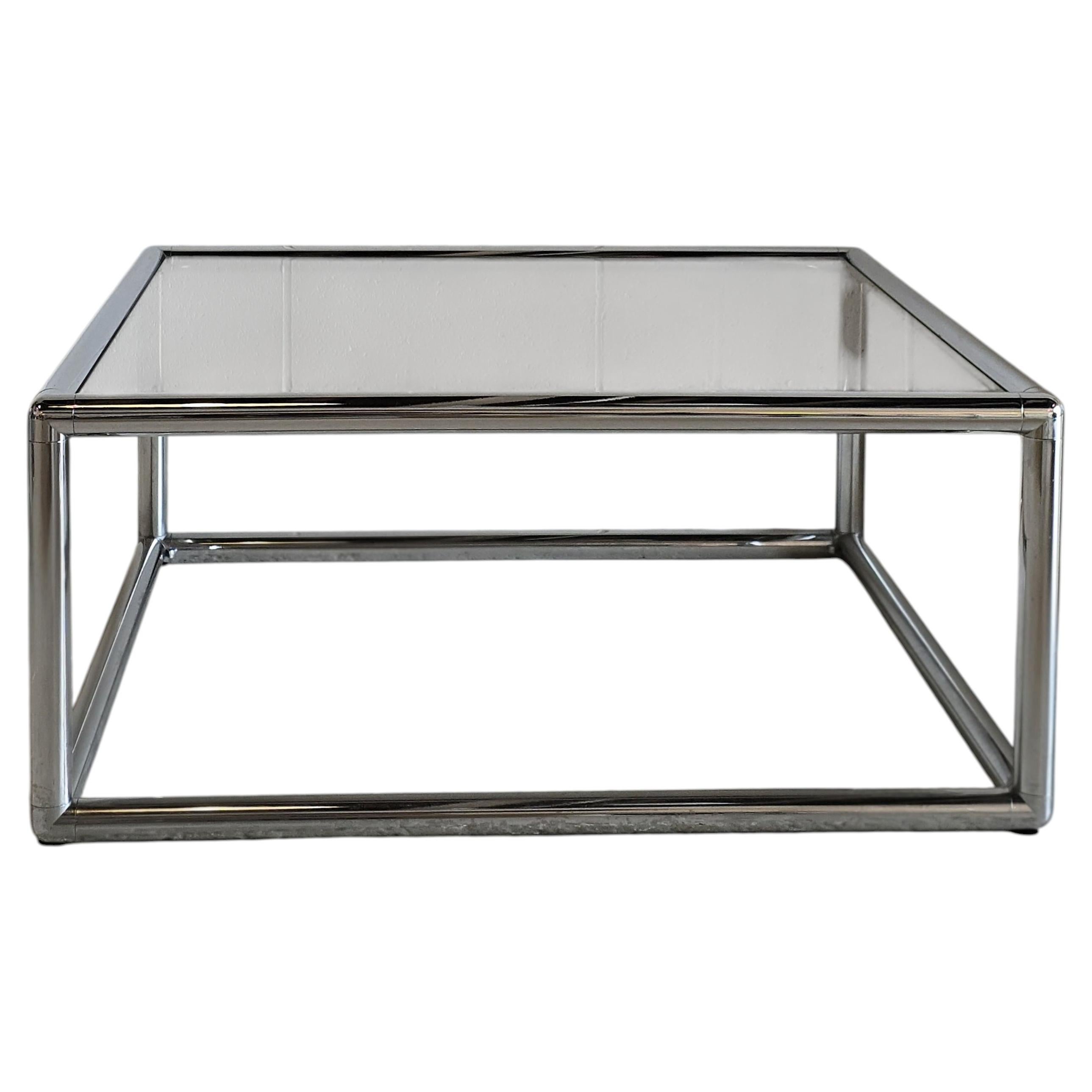 1970s Tubular Chrome and Tinted Glass Coffee Table For Sale