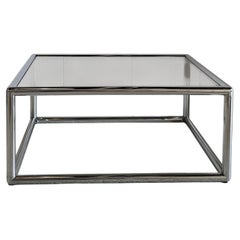 1970s Tubular Chrome and Tinted Glass Coffee Table