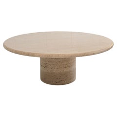 Rare Round Cylindrical Travertine Coffee Table, 1970s.