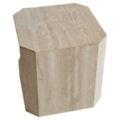 Travertine Square Cube Post-Modern Side End Pedestal Table