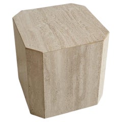 Travertine Square Cube Post-Modern Side End Pedestal Table
