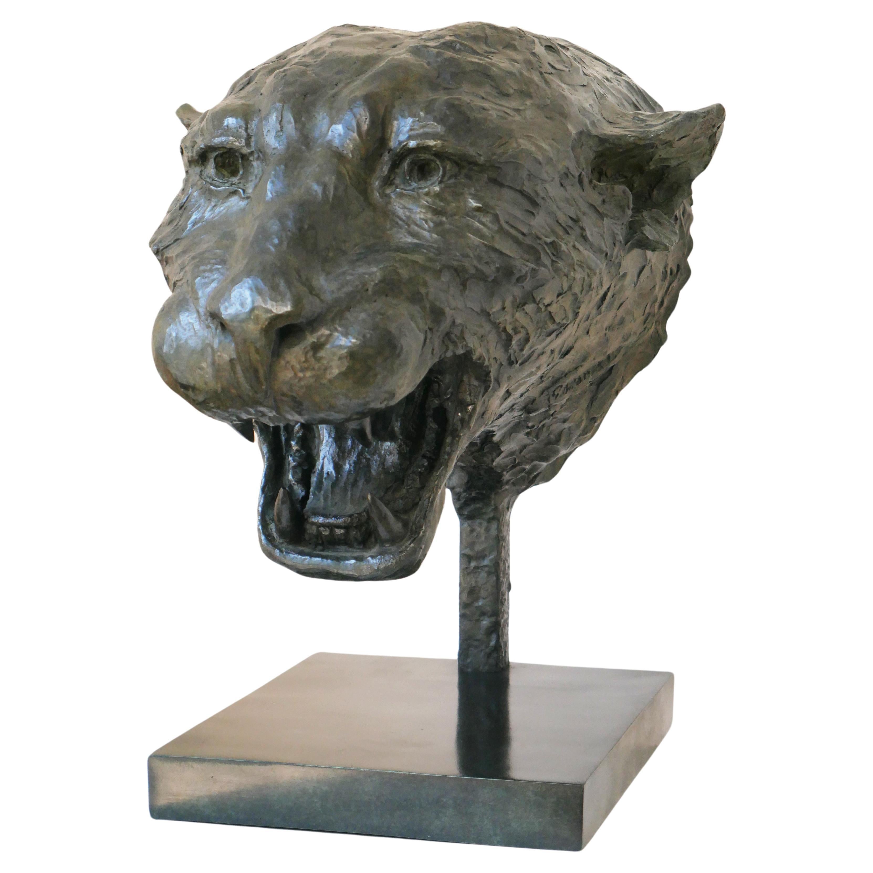 Sculpture de tête de panthère en bronze de Patrick LAROCHE 