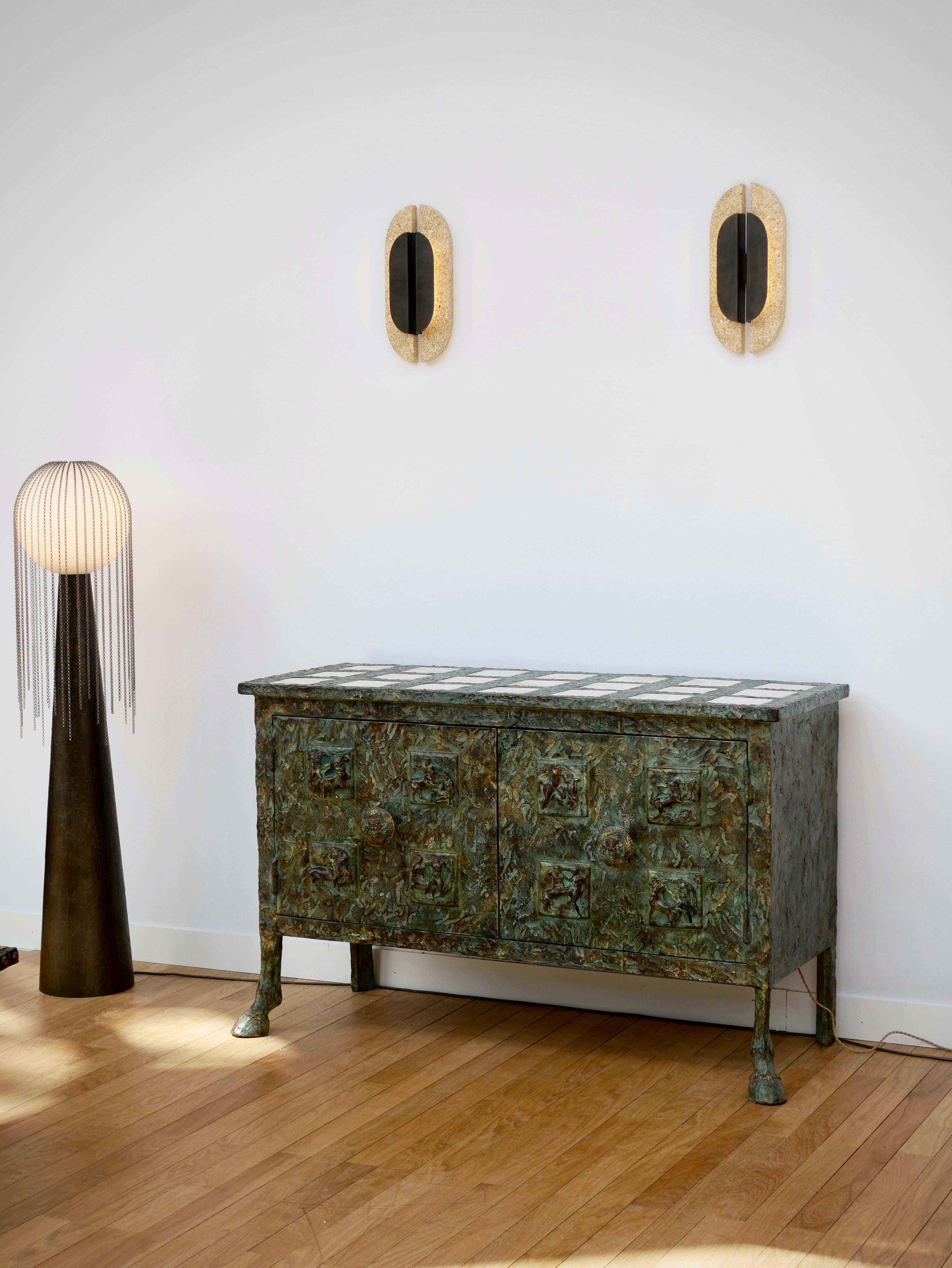 Centaur Sideboard Mythology in bronze and Alabaster by Patrick Laroche For Sale